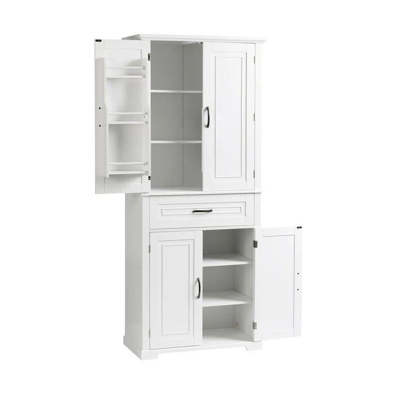 Bathroom Floor Cabinet, Freestanding Storage Cabinet with Doors and Drawer, Kitchen Cupboard with Adjustable Shelf