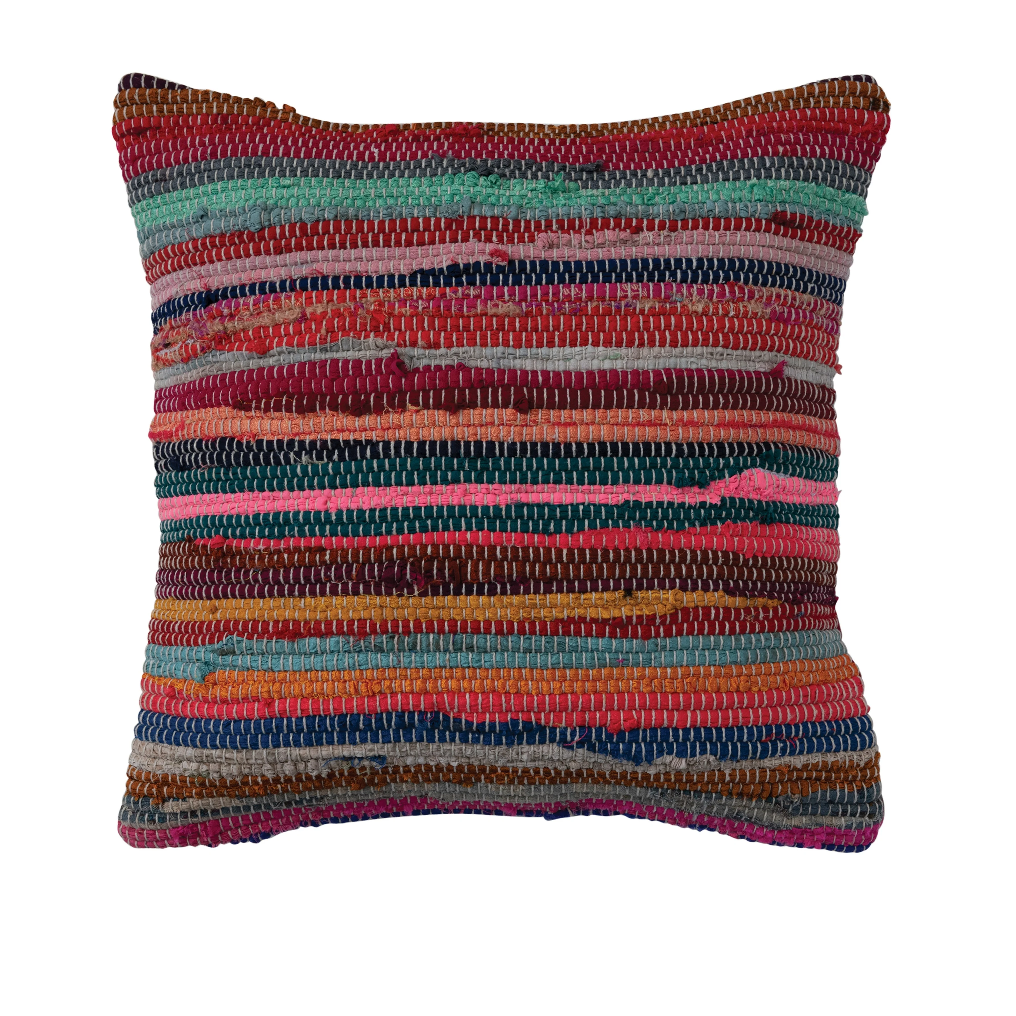 Striped Cotton Chindi Throw Pillow Cover