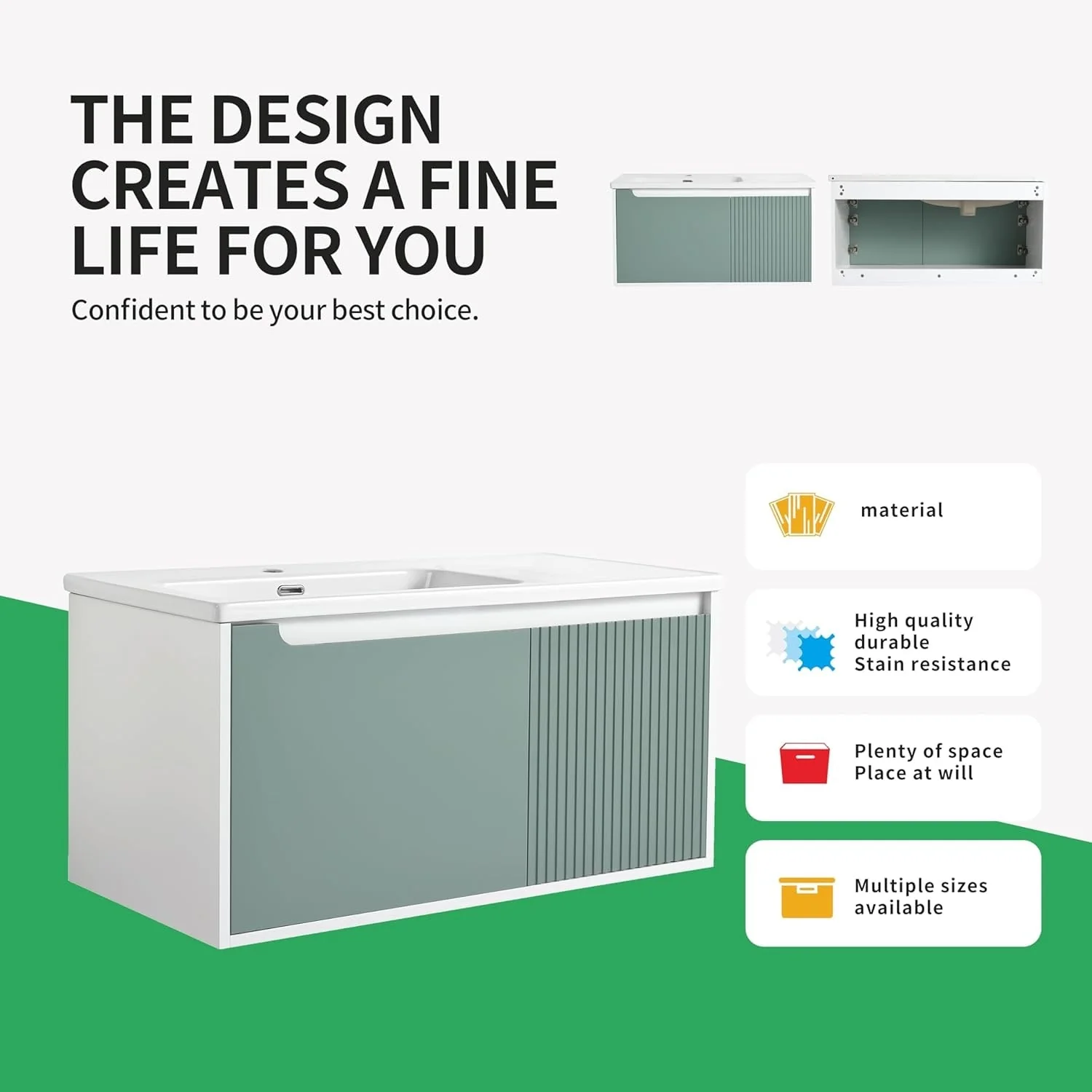 BNK 28/ 32/36/40 Inch Single Sink Bathroom Vanity with Soft Close Door, Modern Floating Vanity