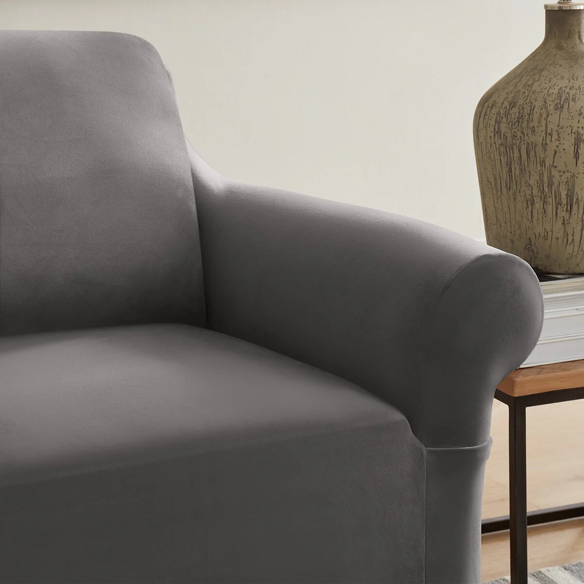 SureFit Hampstead Stretch Velvet Chair Slipcover, One Piece Chair Covers - 40x43