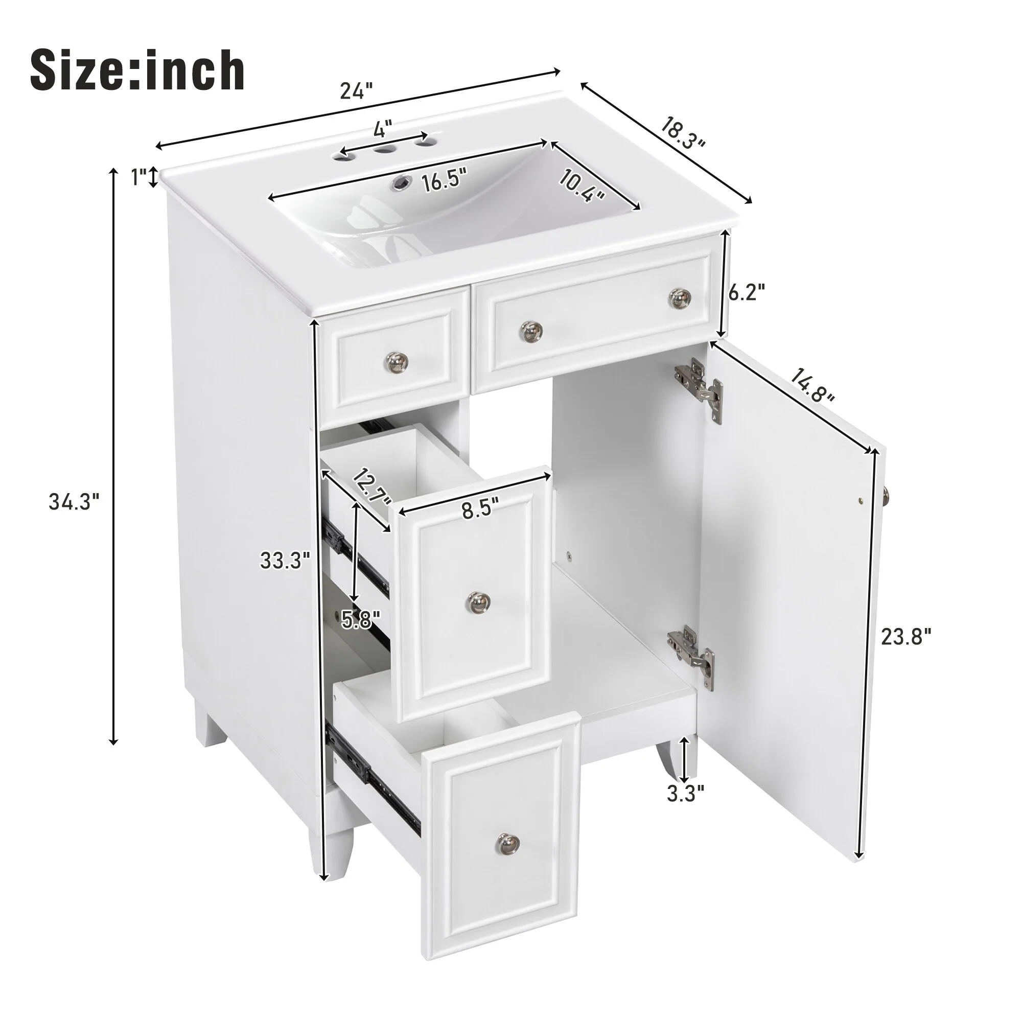 24-Inch Bathroom Vanity Cabinet with Ceramic Sink by Harper&Bright Designs