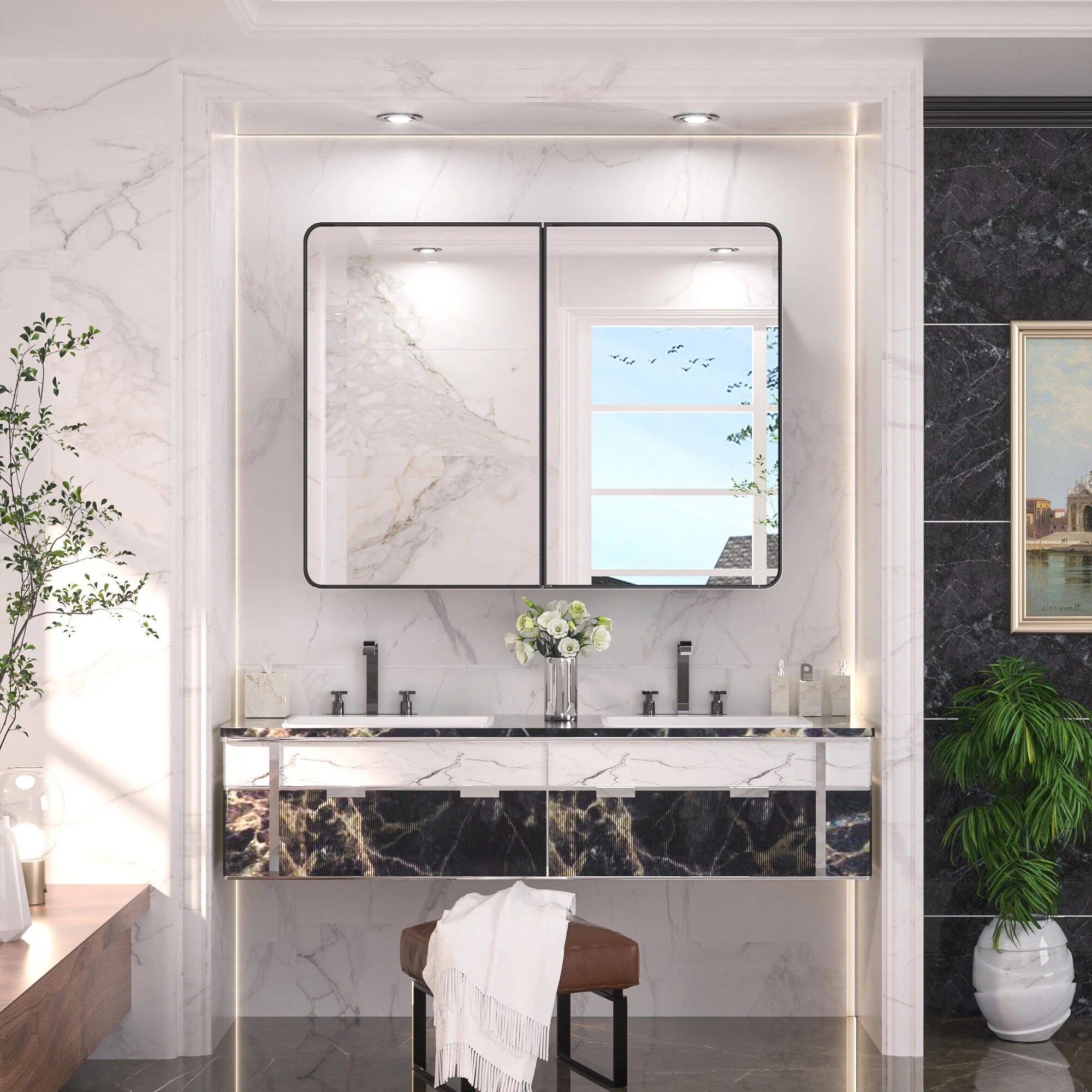 KEONJINN Medicine Cabinets for Bathroom with Mirror, Stainless Steel 1-3 Framed Doors