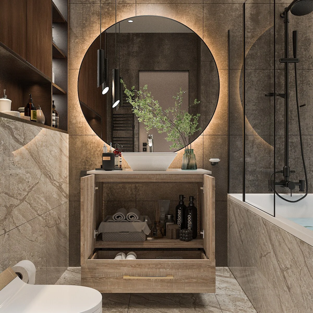 Bathroom Vanity with Ceramic Basin and Modern Medicine Cabinet Combo