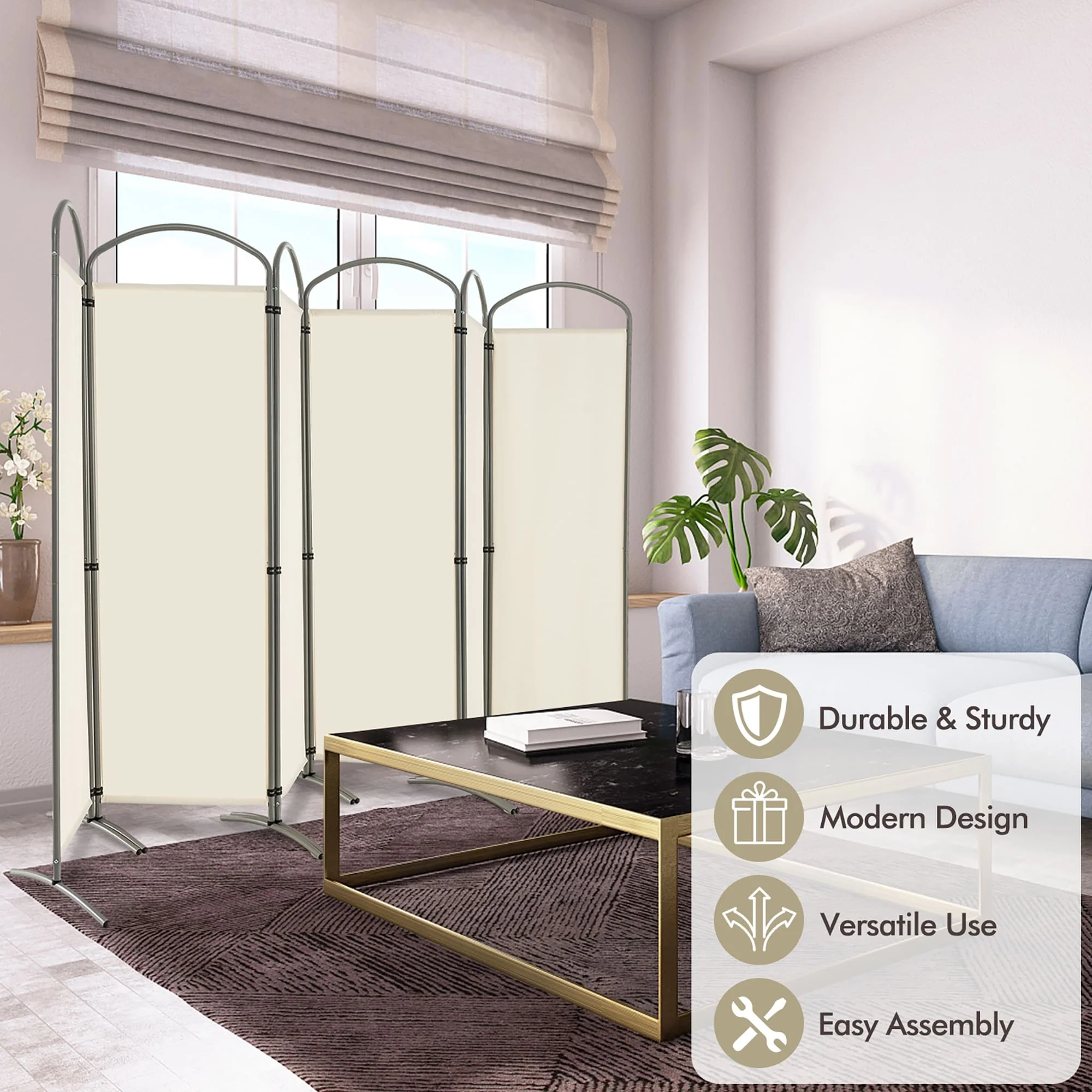 Costway 6 Panels Folding Privacy Screen 6 Ft Tall Fabric Privacy