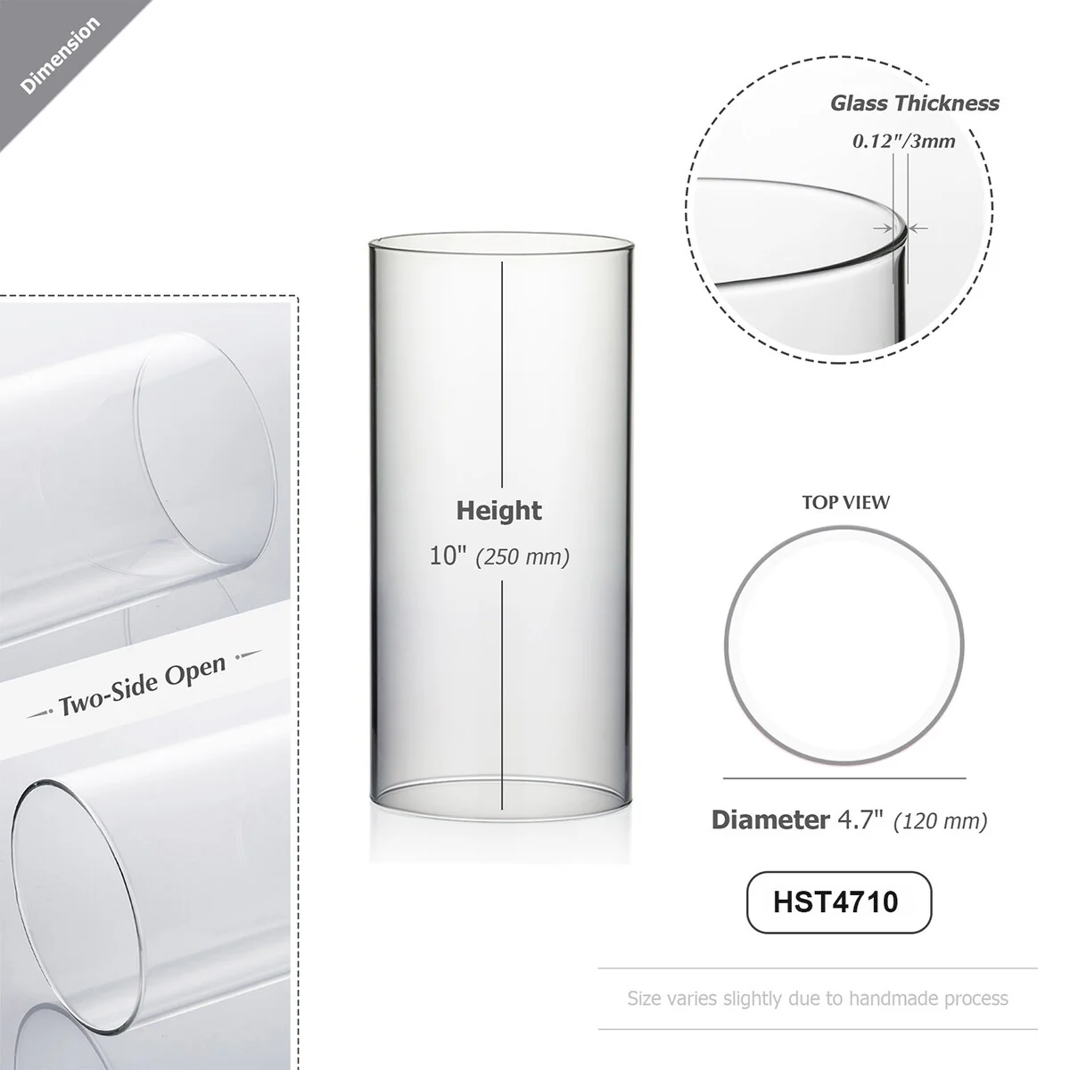 Clear Glass Cylinder Hurricane Chimney Tube, Candle Cover - 1 Piece