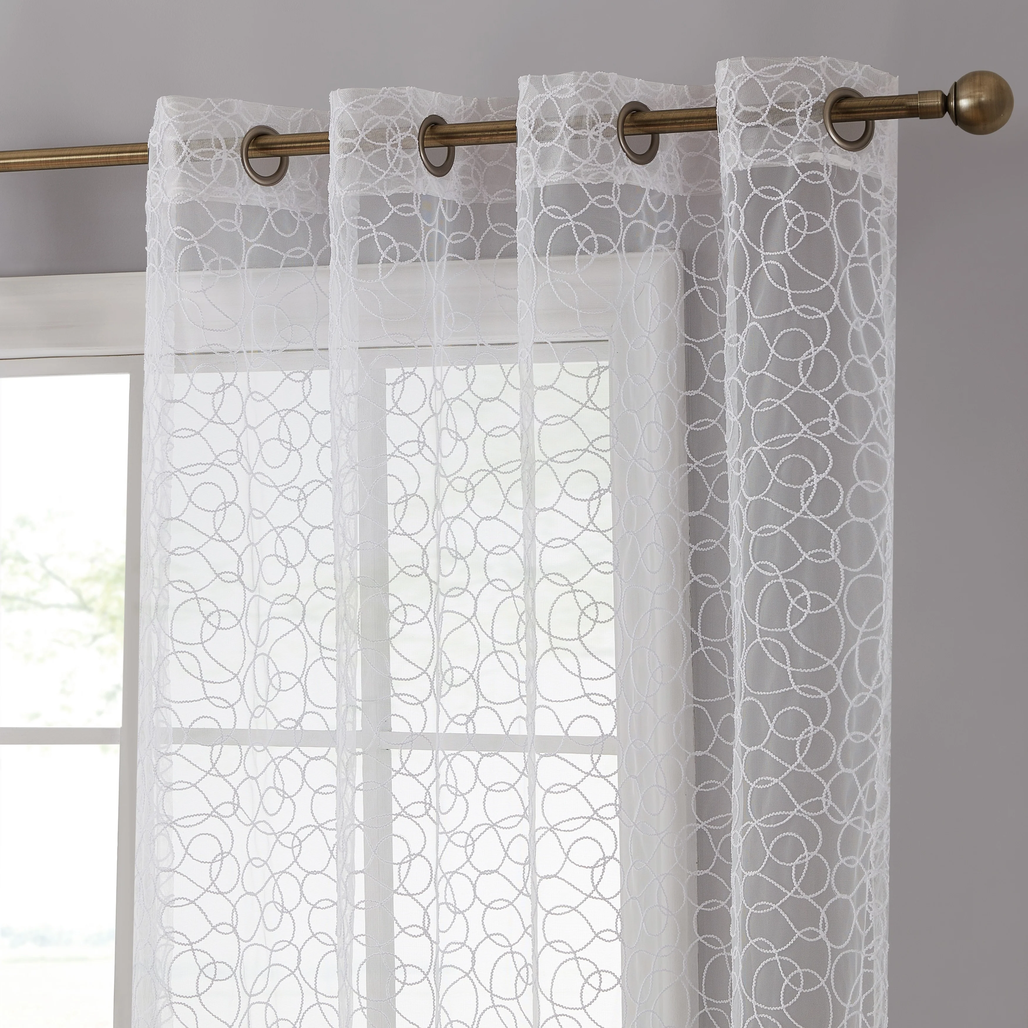 HLC.me Audrey Embroidered Premium Soft Decorative Sheer Voile Light Filtering Grommet Window Curtain Panels - Set of 2