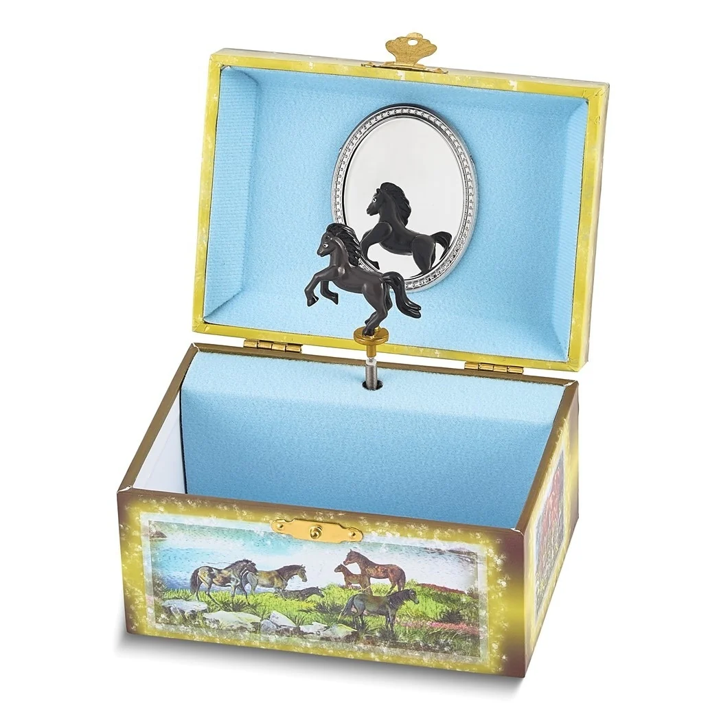 Curata ChildrenS Wild Horse Themed Graphic Wrap with Mirror Twirling Pony Music Box (Plays Brother Jacob)