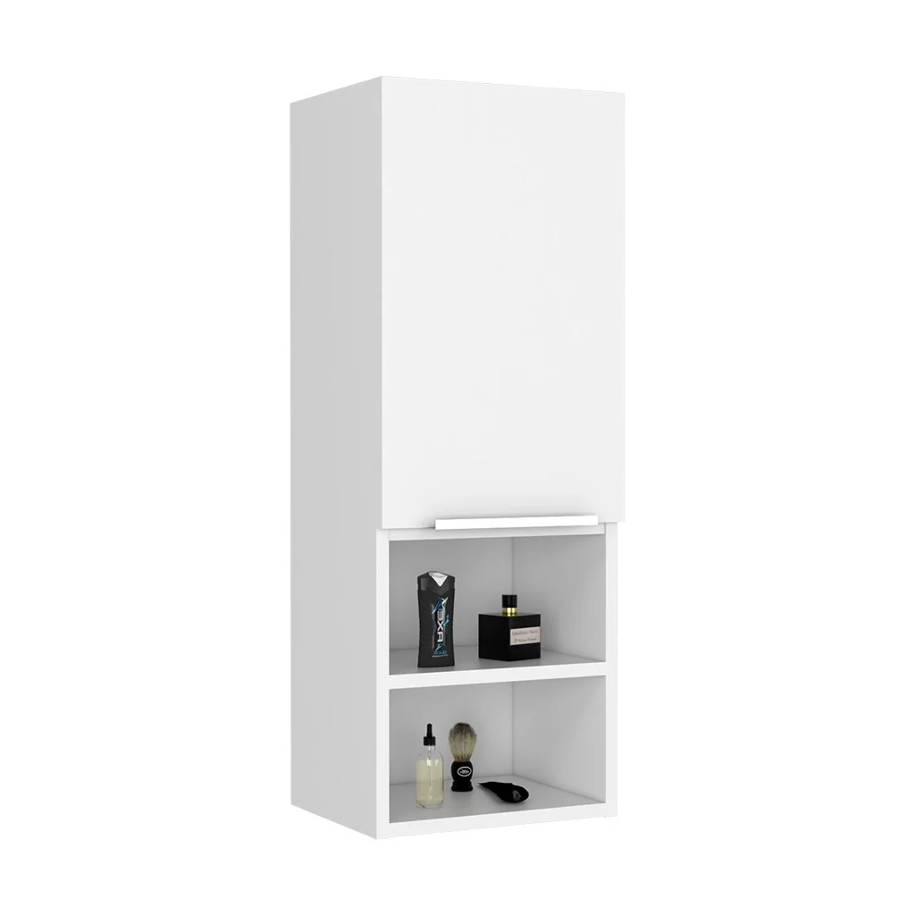 Modern Wood Medicine Cabinet, Compact Bathroom Medicine Cabinet with 1 Door and Open Shelves, 32.08 