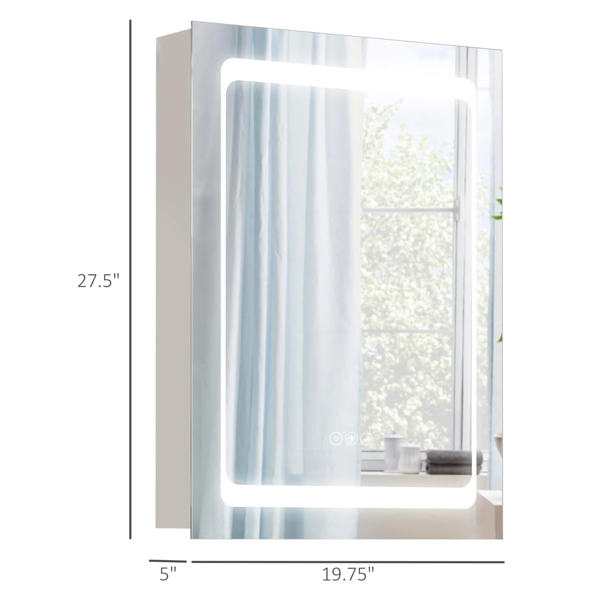 kleankin Dimmable LED Lighted Medicine Cabinet with Mirror, Wall-mounted Bathroom Cabinet w/ 3-tier Storage Shelves Smart Touch