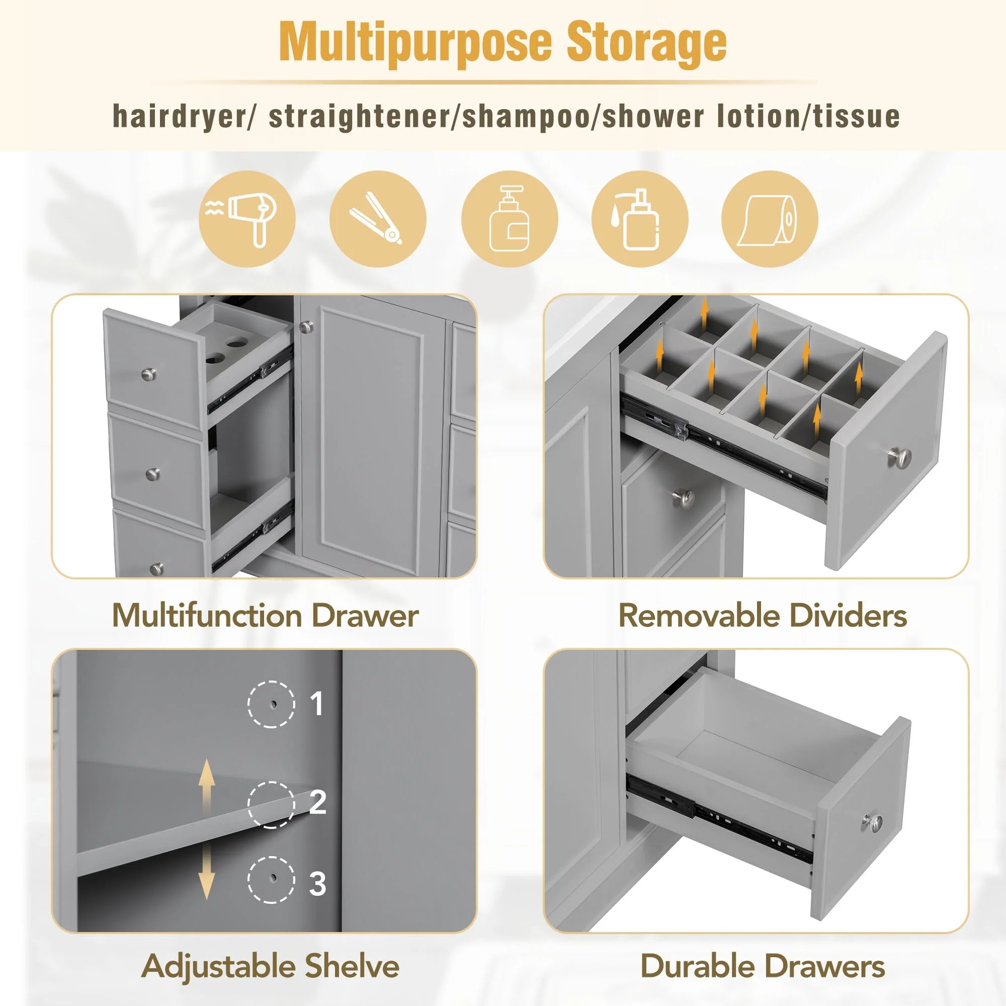 Bathroom Vanity with Sink, Bathroom Vanity Cabinet with 4 Drawers and 1 Door, Storage Cabinet with Adjustable Shelves