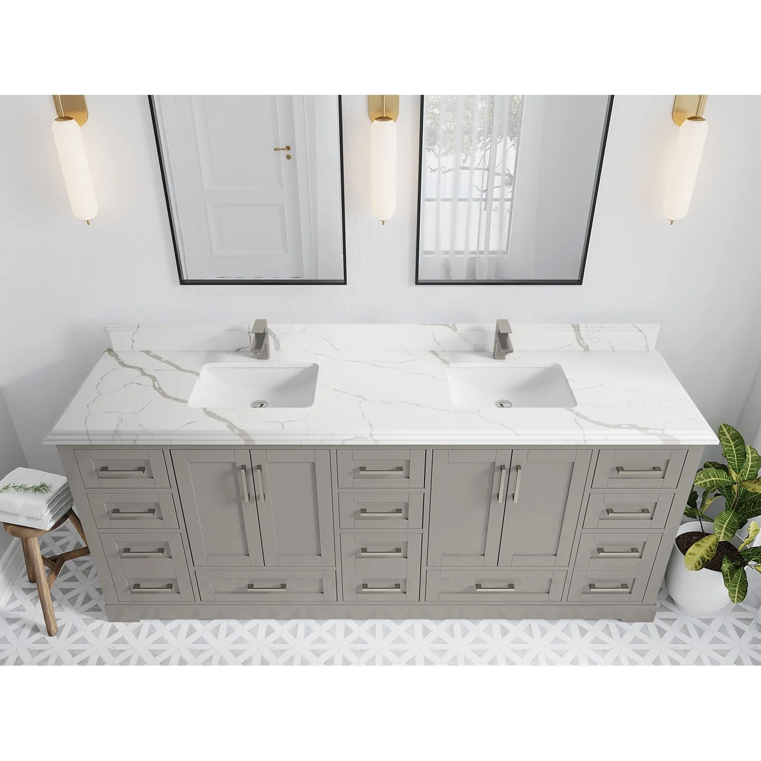Willow Collection 84 in W x 22 in D x 36 in H Boston Double Bowl Sink Bathroom Vanity with Countertop