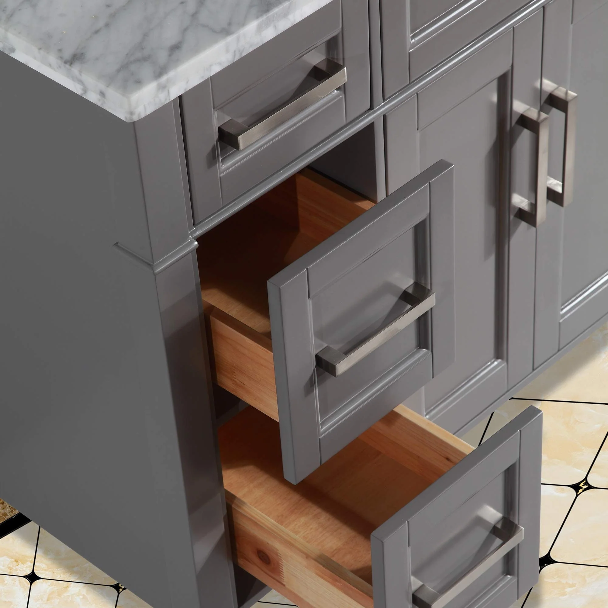 Vanity Art 60-Inch Single Sink Bathroom Vanity Set Carrara Marble Stone Top 7 Drawers 1 Shelf Undermount Sink with Free Mirror
