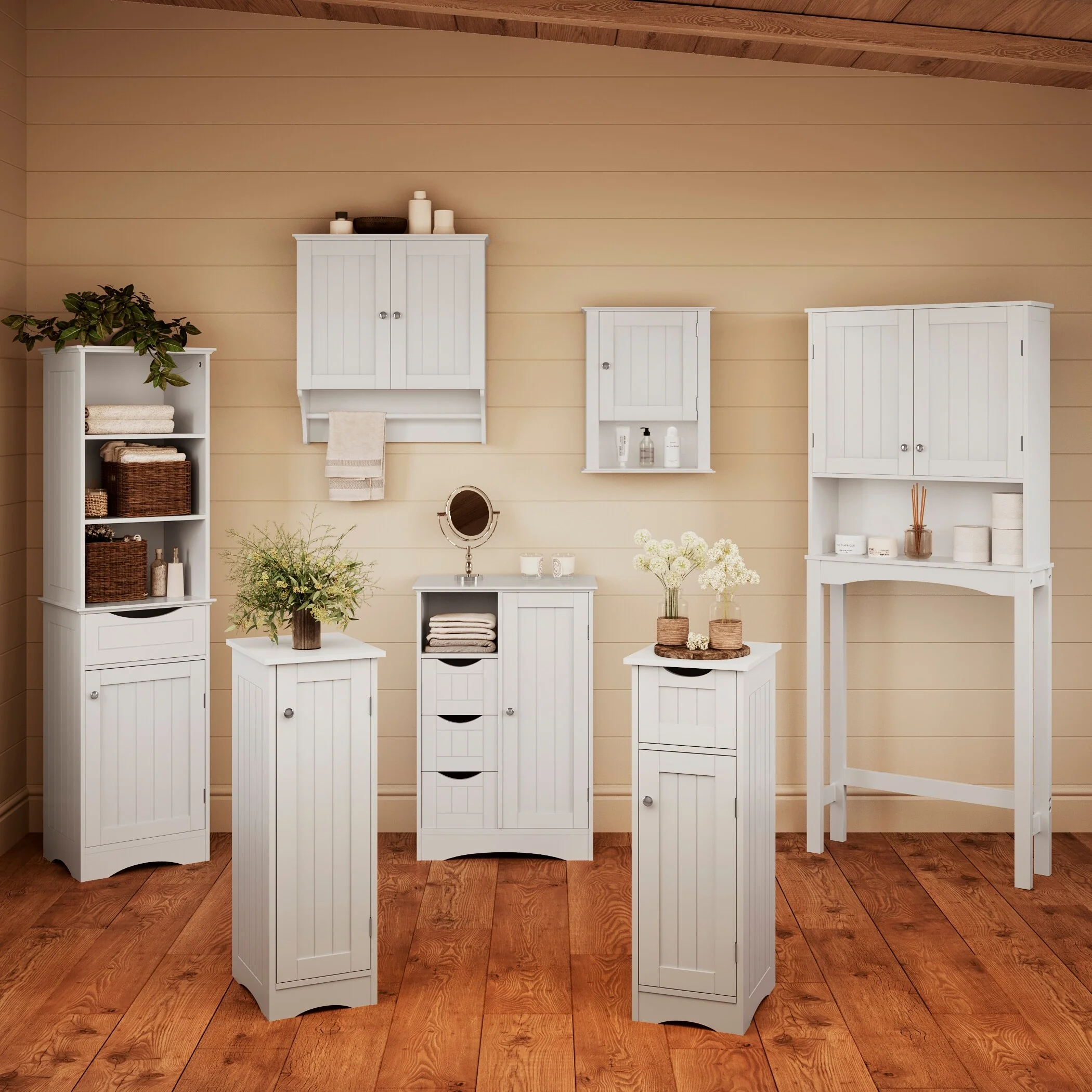 RiverRidge Ashland Single Door Narrow Bathroom and Laundry Storage Cabinet with Adjustable Shelves - White