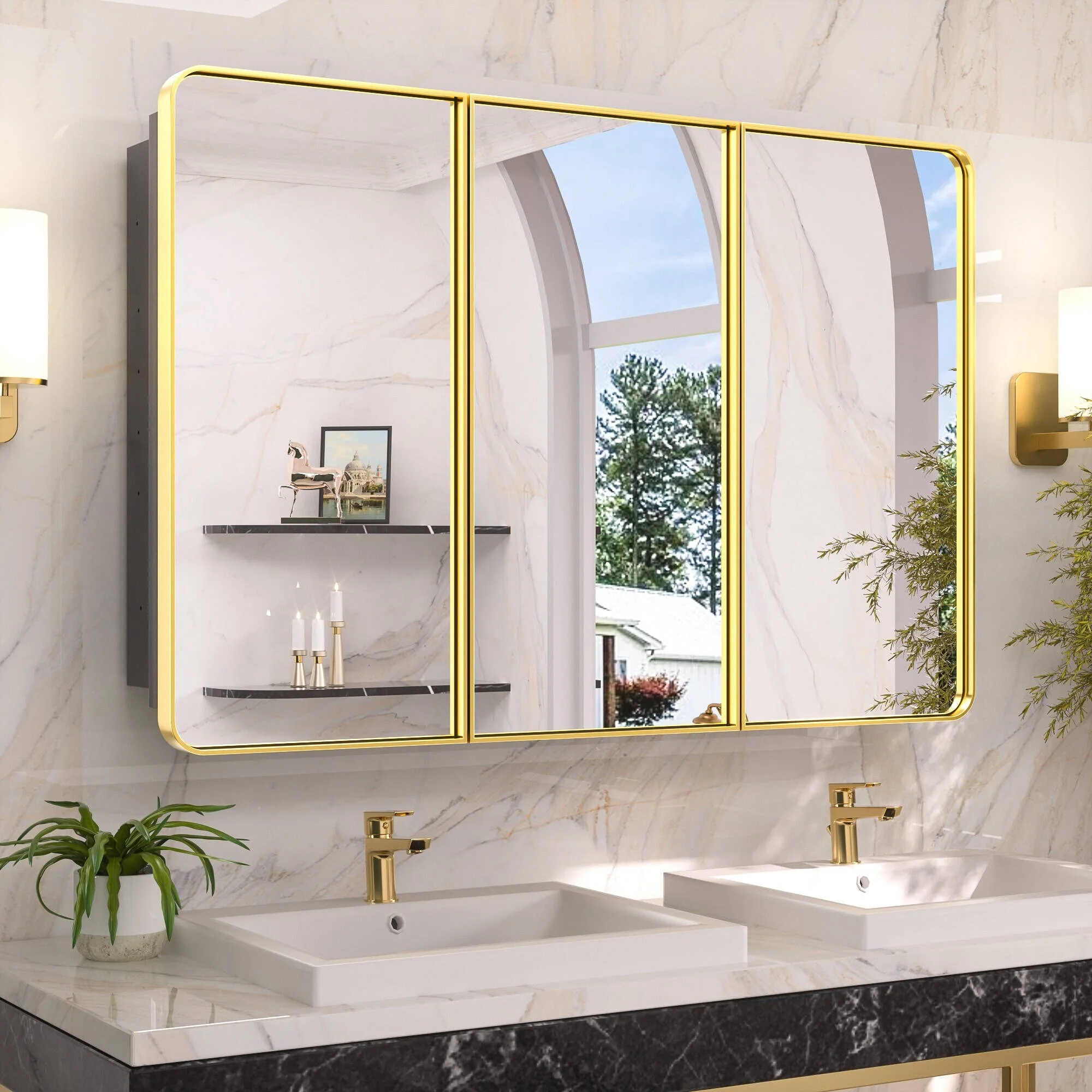 KEONJINN Medicine Cabinets for Bathroom with Mirror, Stainless Steel 1-3 Framed Doors