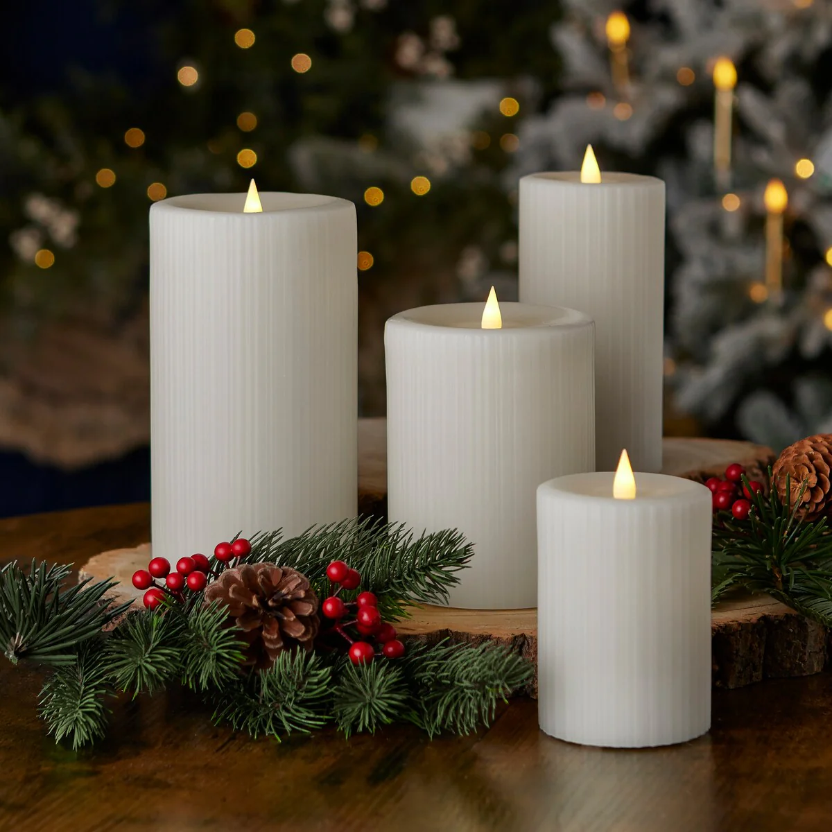 Fine Ribbed Motion Flameless Candle 4x8 White