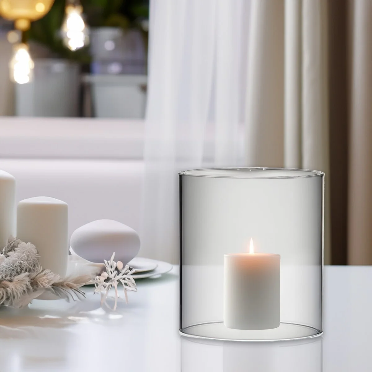 Clear Glass Cylinder Hurricane Chimney Tube, Candle Cover - 1 Piece