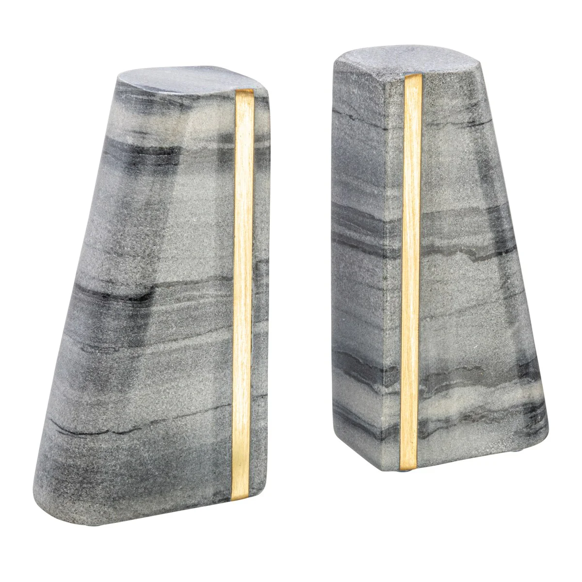 Geometric Marble Bookends with Brass Inlay
