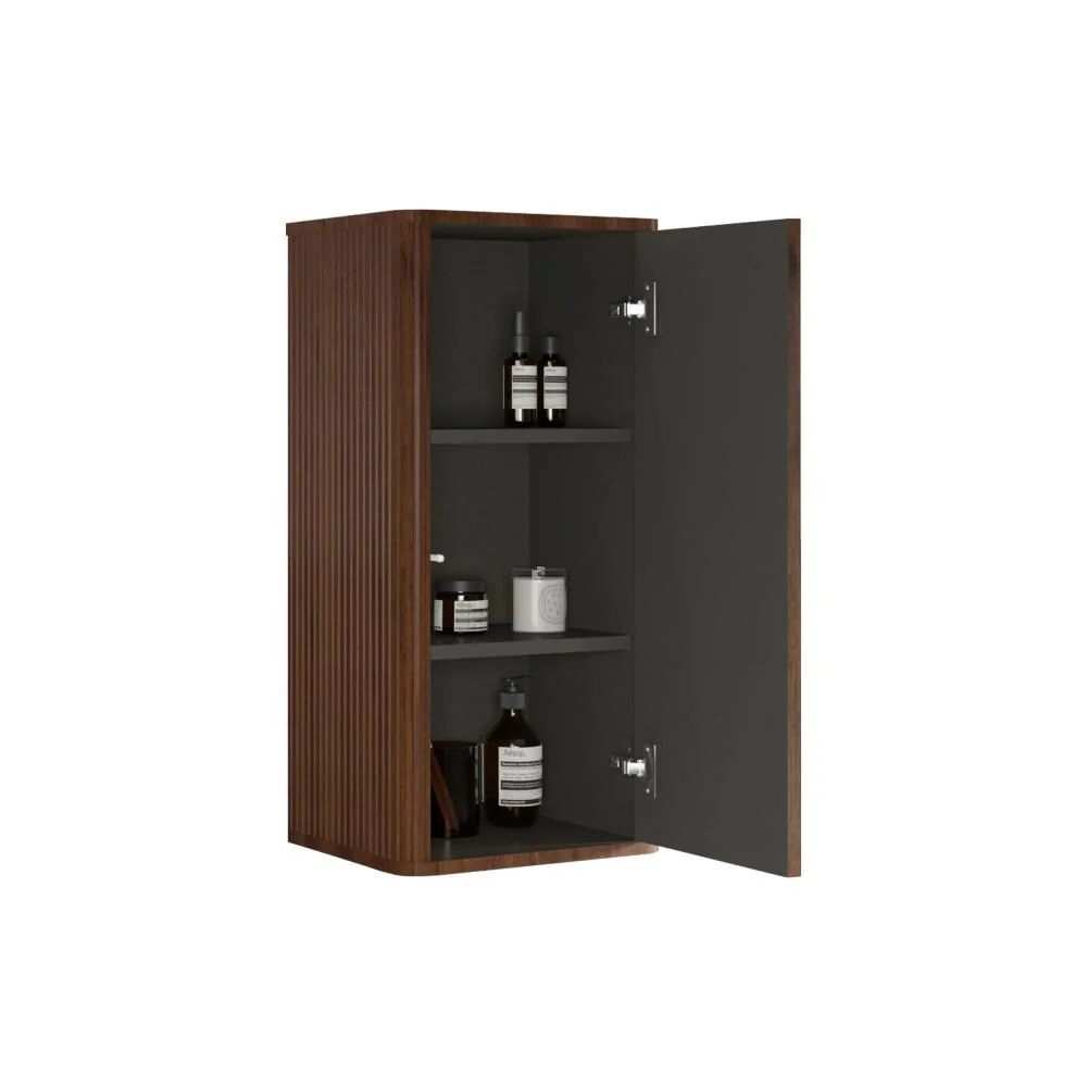 Wall-mounted Striped Walnut Bathroom Floating Storage Cabinet - 14.17