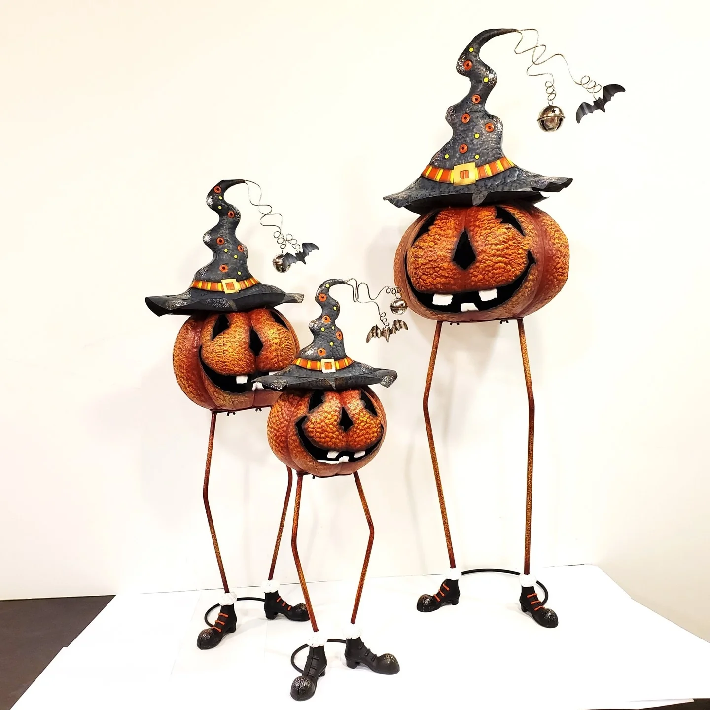 Set of 3 Long-Legged Witch Hat Wearing Jack-O-Lantern Figurines - 17