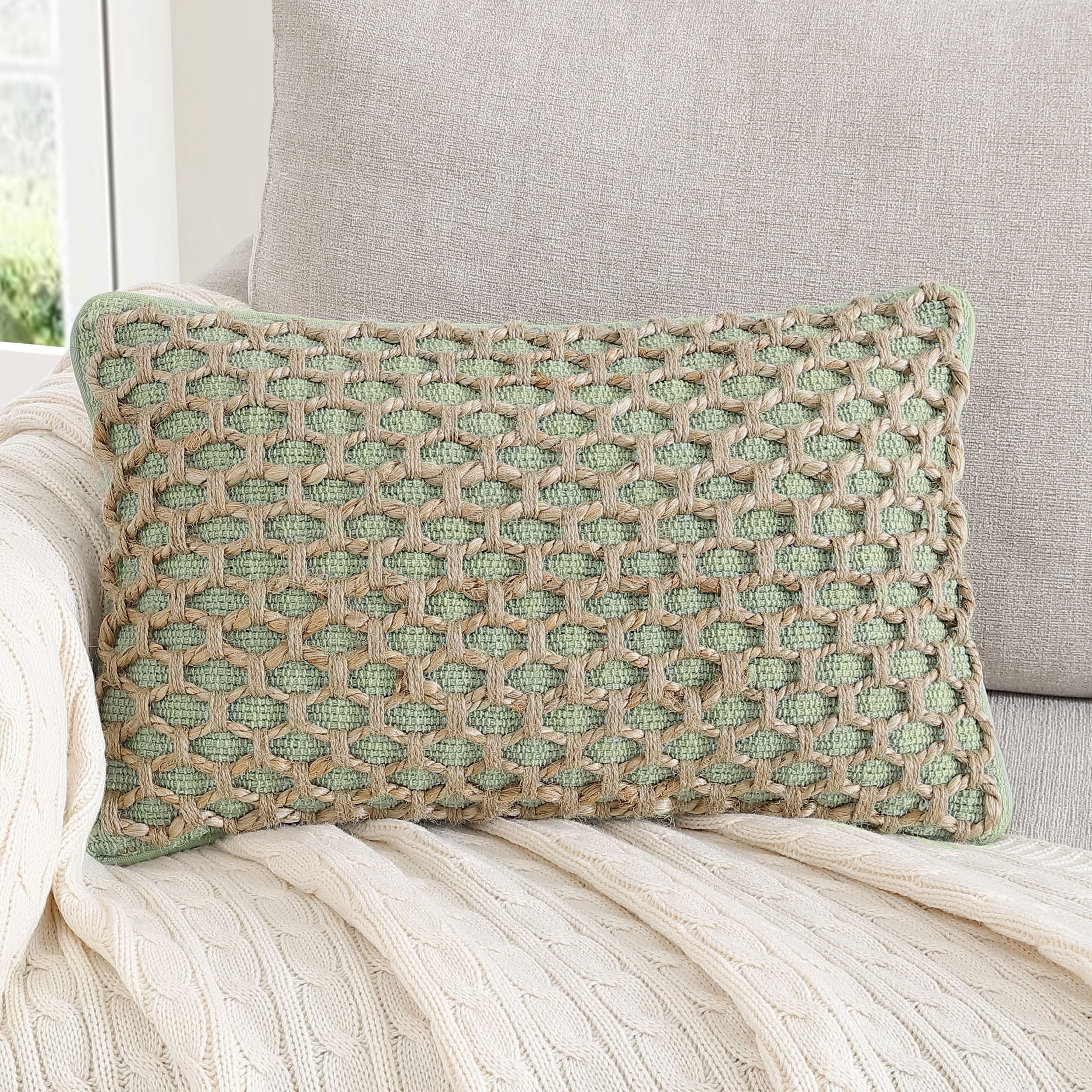 Boho Living Jada Braided Cotton/Jute Throw Pillow Covers