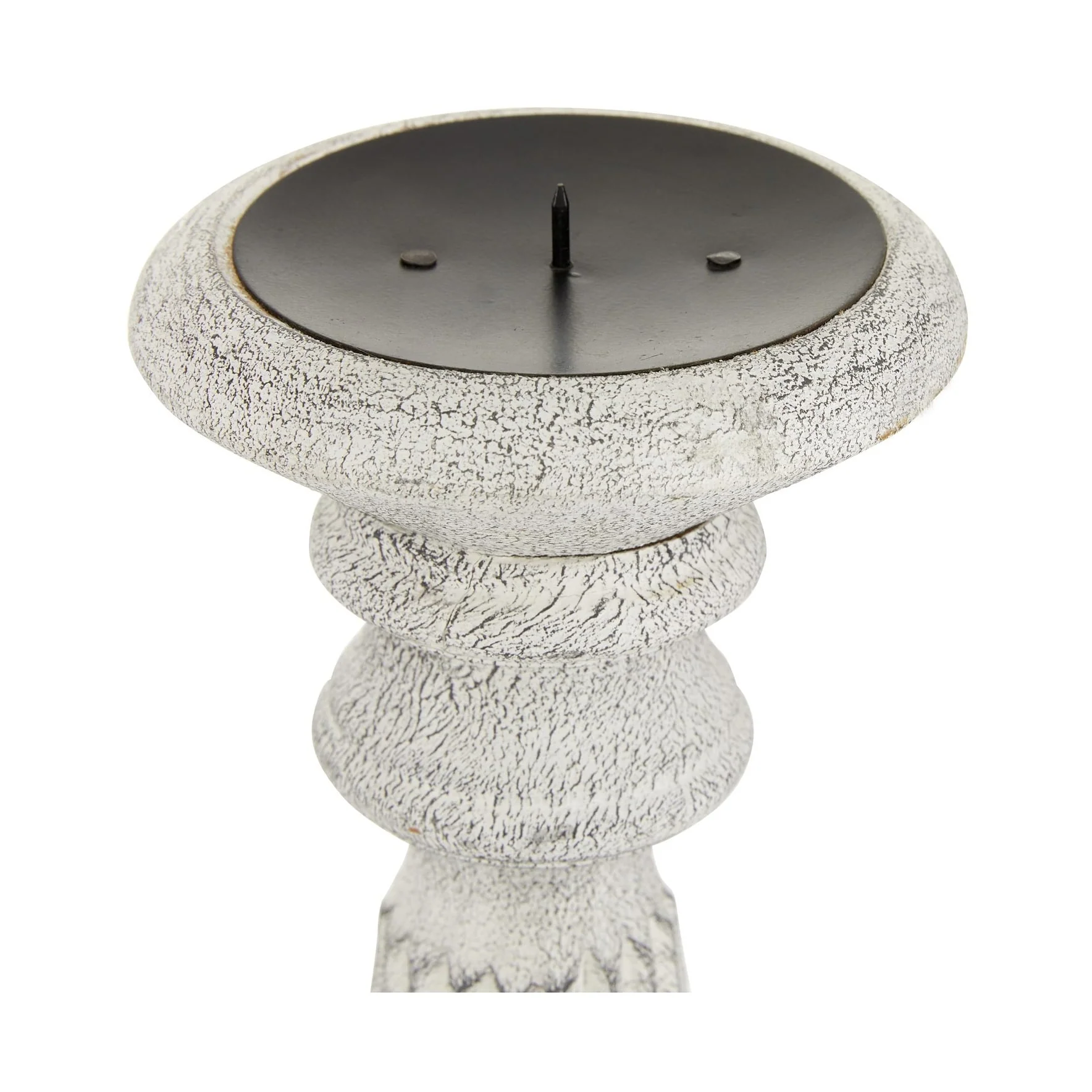 Traditional Mango Distressed Turned Pillar Wood Candle Holder (Set of 3) - Dark Brown, Beige, White