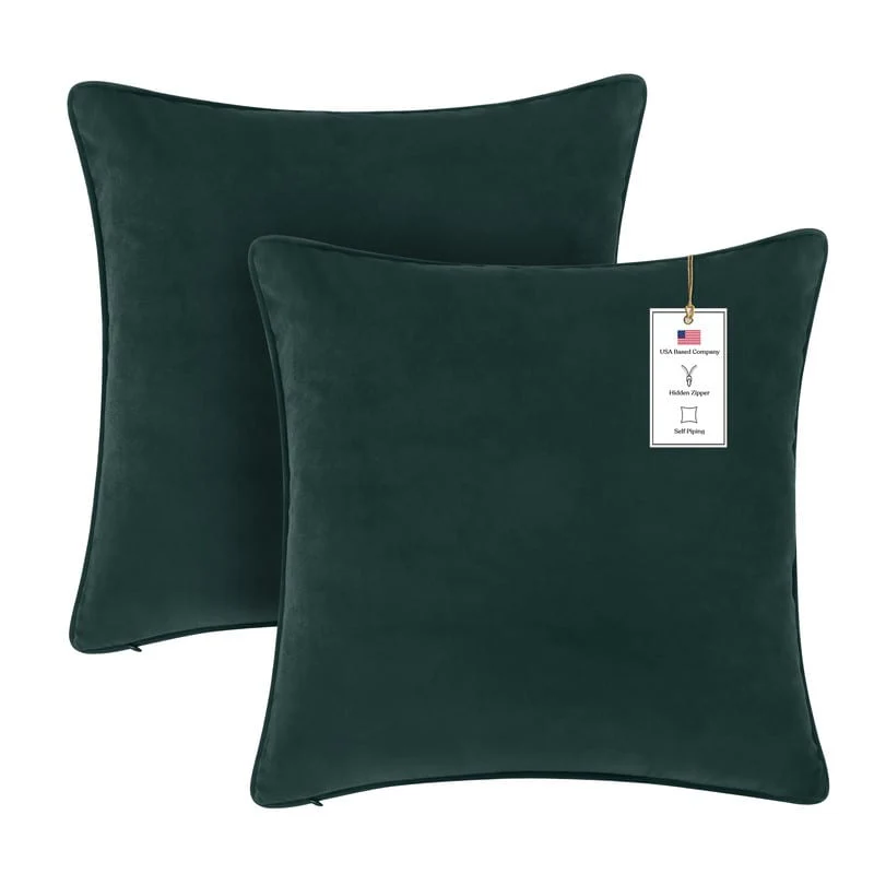 A1HC Set of 2 Luxurious Fine Soft Velvet Throw Pillow Covers Only, For Sofas, Beds, Vibrant Colors and Hidden Zipper