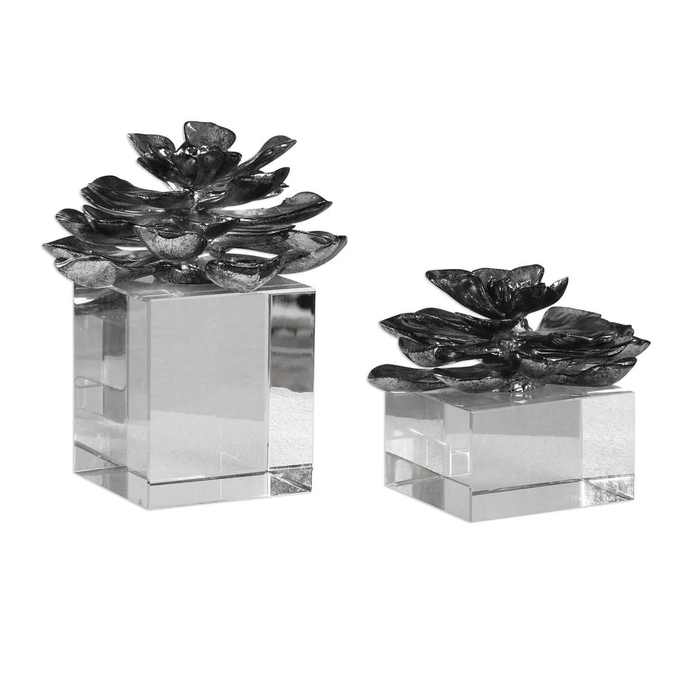 Uttermost Indian Lotus Metallic Silver Flowers (Set of 2)