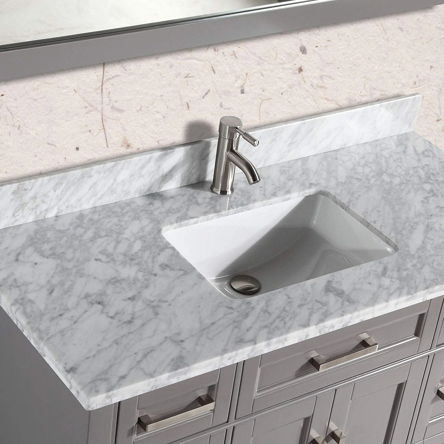 Vanity Art 60-Inch Single Sink Bathroom Vanity Set Carrara Marble Stone Top 7 Drawers 1 Shelf Undermount Sink with Free Mirror