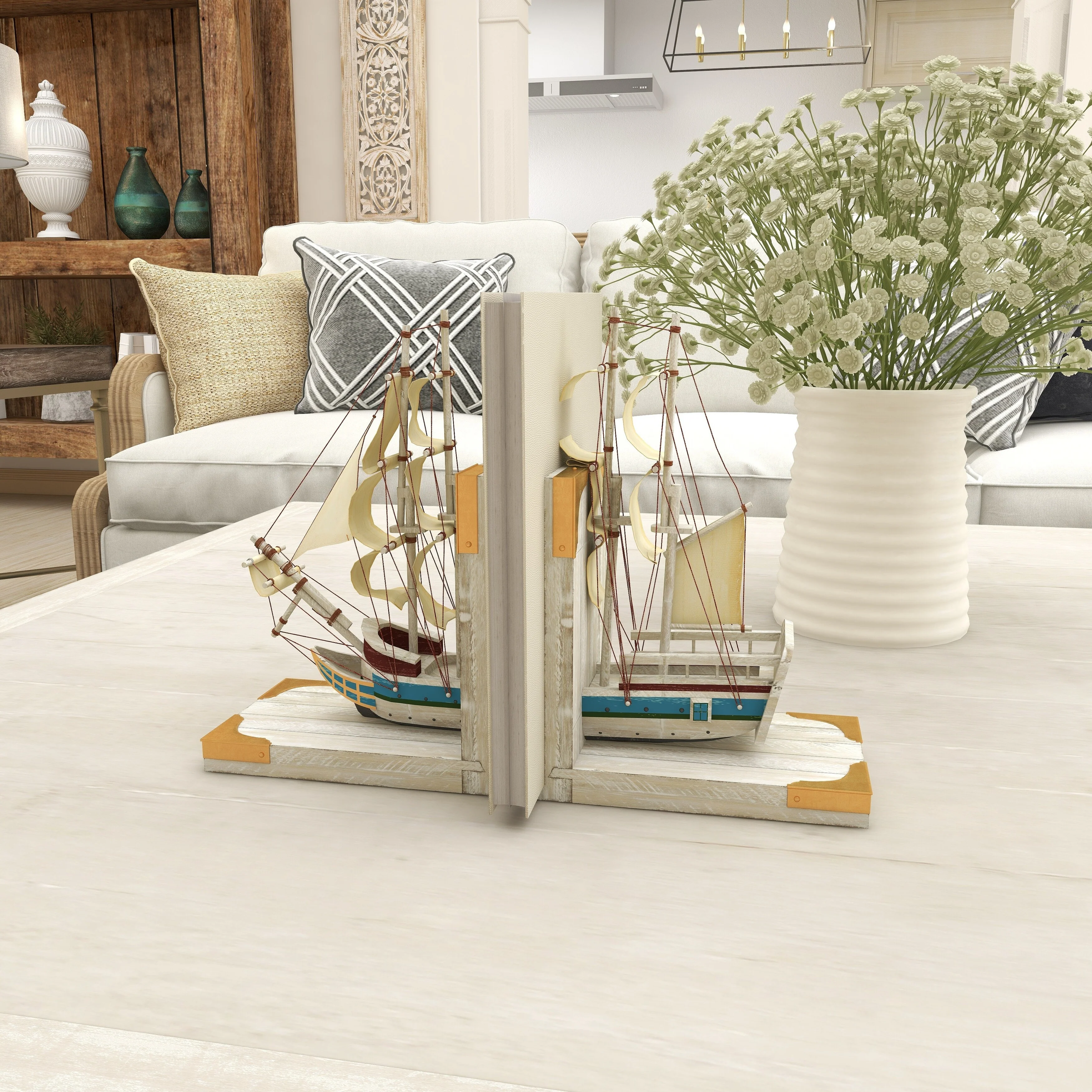 White Pine Coastal Bookends Boats and ships (Set of 2)