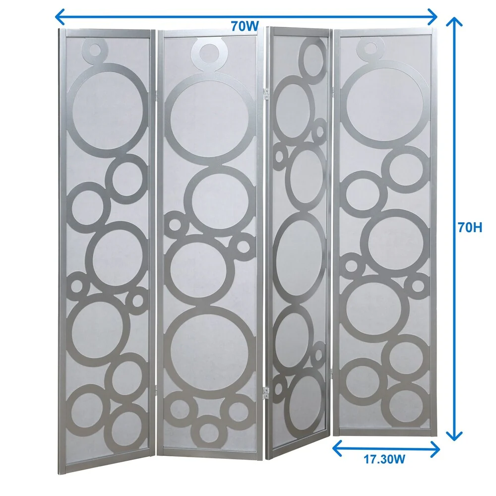4-Panel Wood Room Divider with Circle Pattern