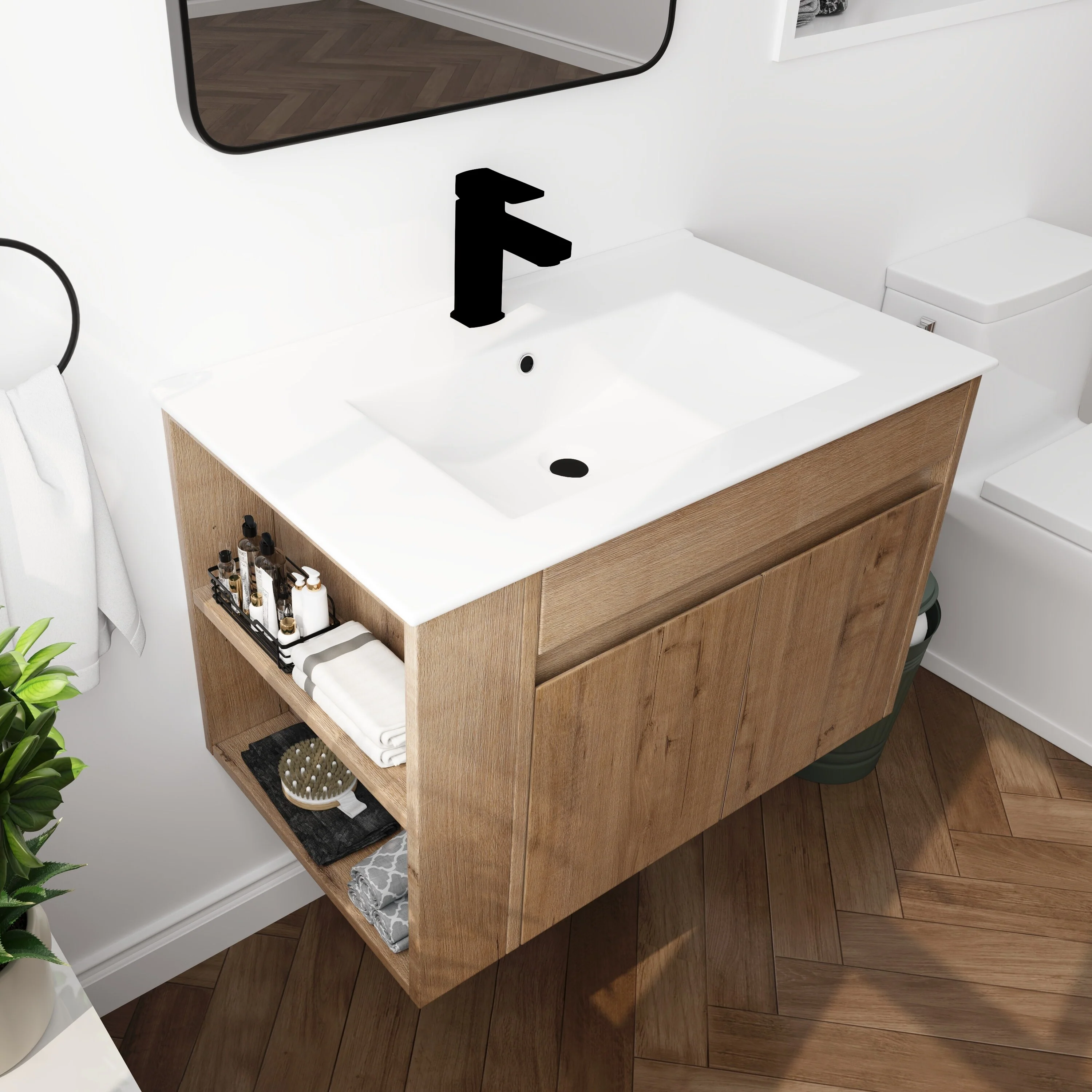 Beingnext 30 Inch Bathroom Vanity with Sink, Single Sink Floating Bathroom Vanity with Soft Close Door and Shelf