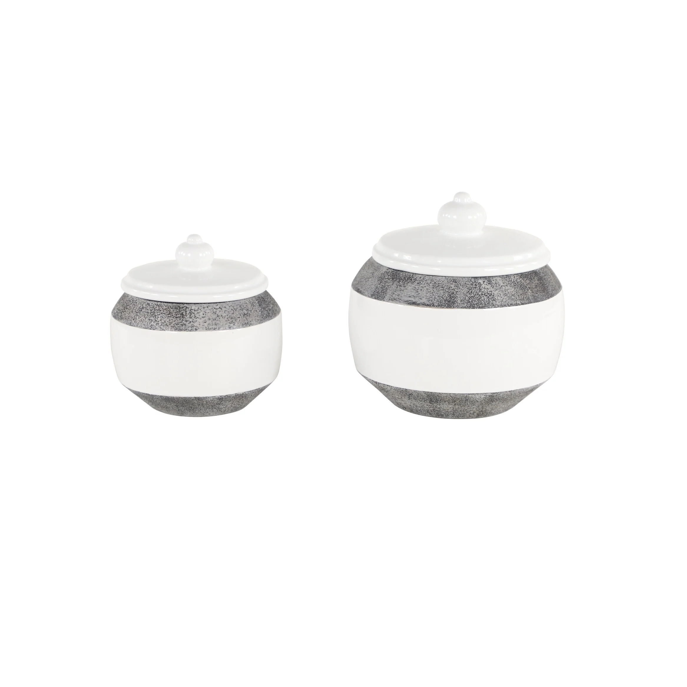 Textured Grey/ Glossy White Ceramic Jars with Lids (Set of 2) - 7 x 7 x 8