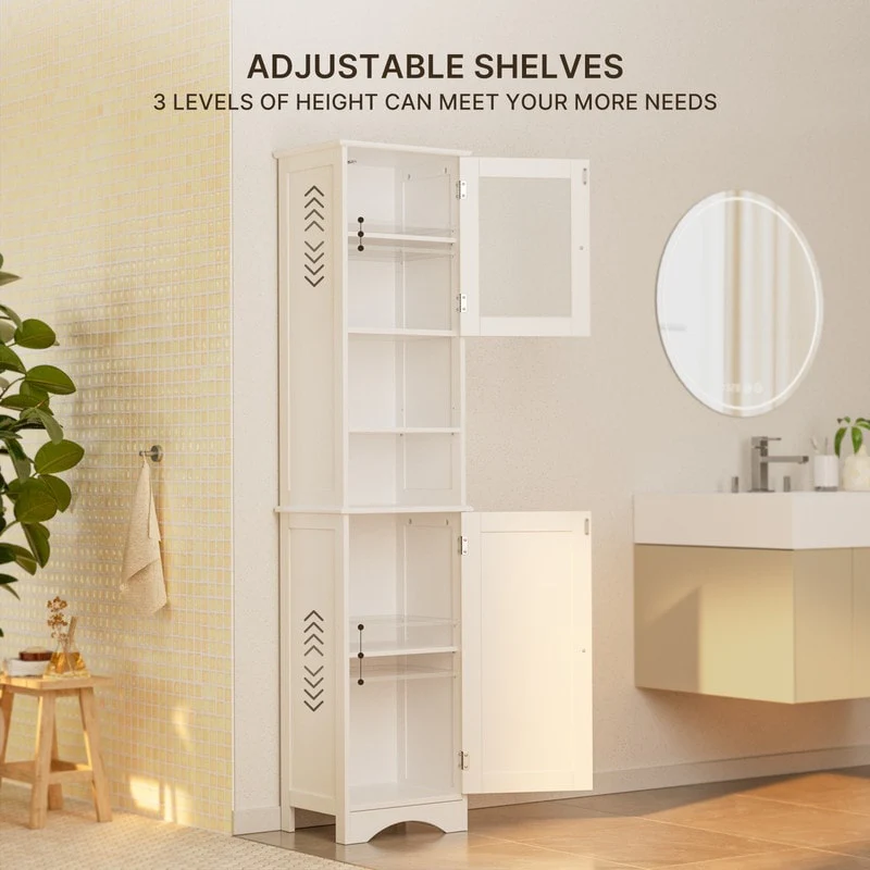 Freestanding Narrow Tall Bathroom Storage Cabinet with Adjustable Shelves, Door and Open Shelves
