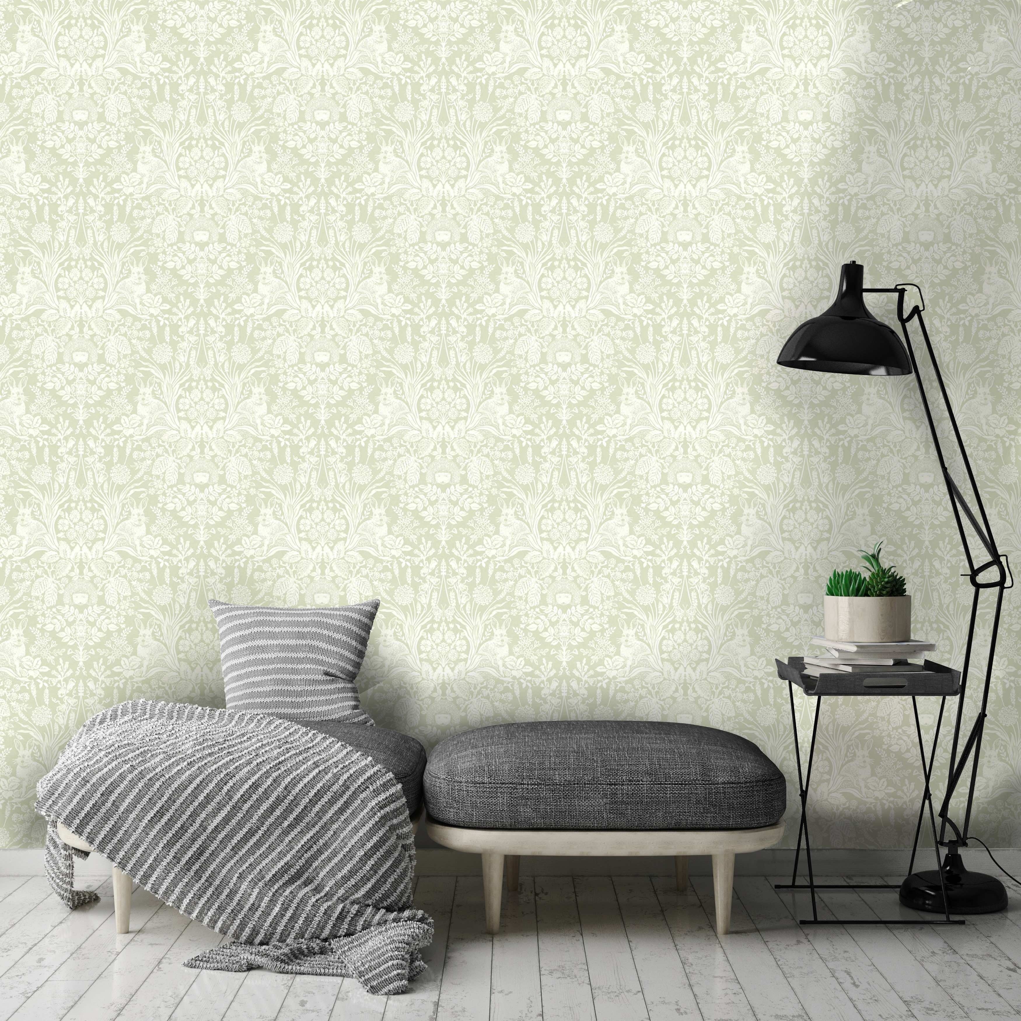 Woodland Damask Unpasted Wallpaper – 396in x 20.8in