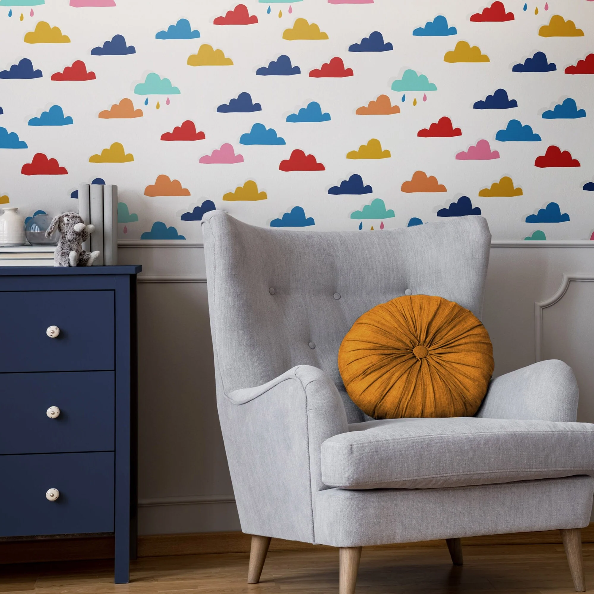 Joules Whatever the Weather White and Rainbow Wallpaper