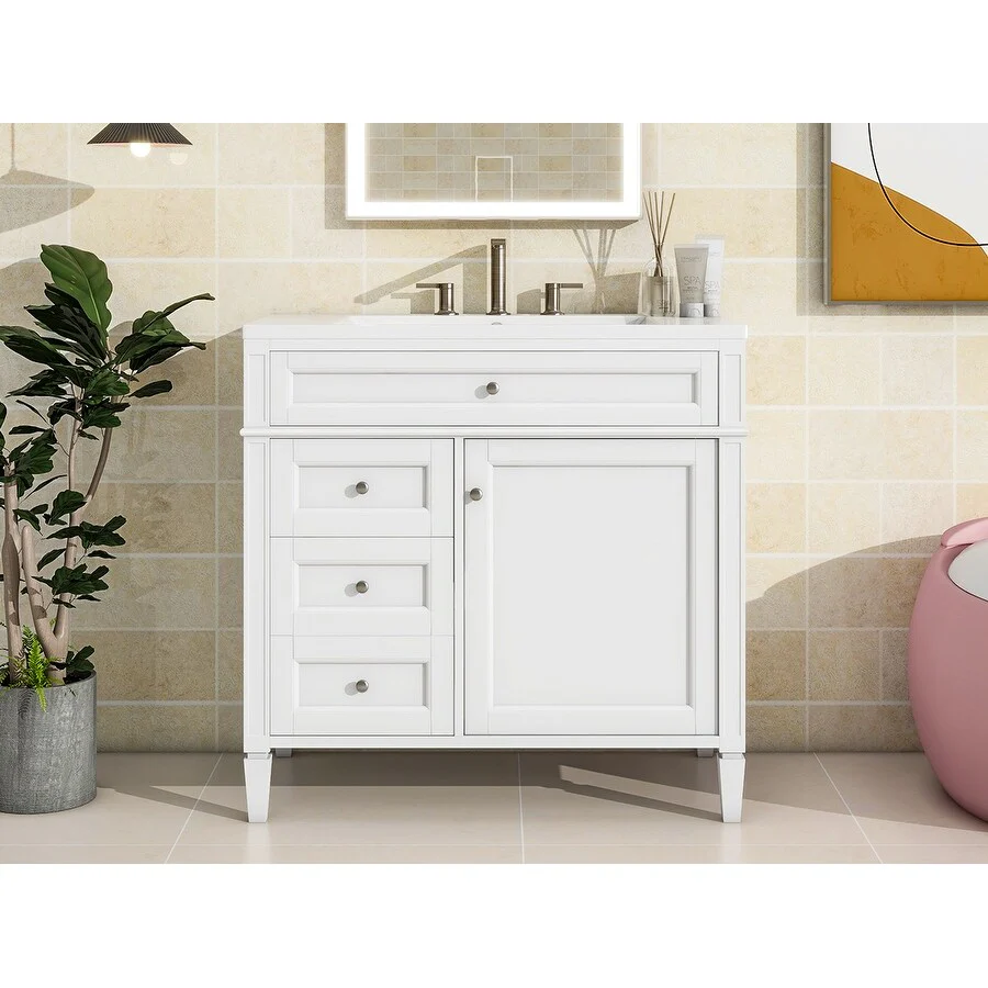 Bathroom Vanity with Single Sink, Bathroom Vanities with 2 Drawers, Bathroom Storage Cabinet with 1 Tip-Out Drawer and 1 Door