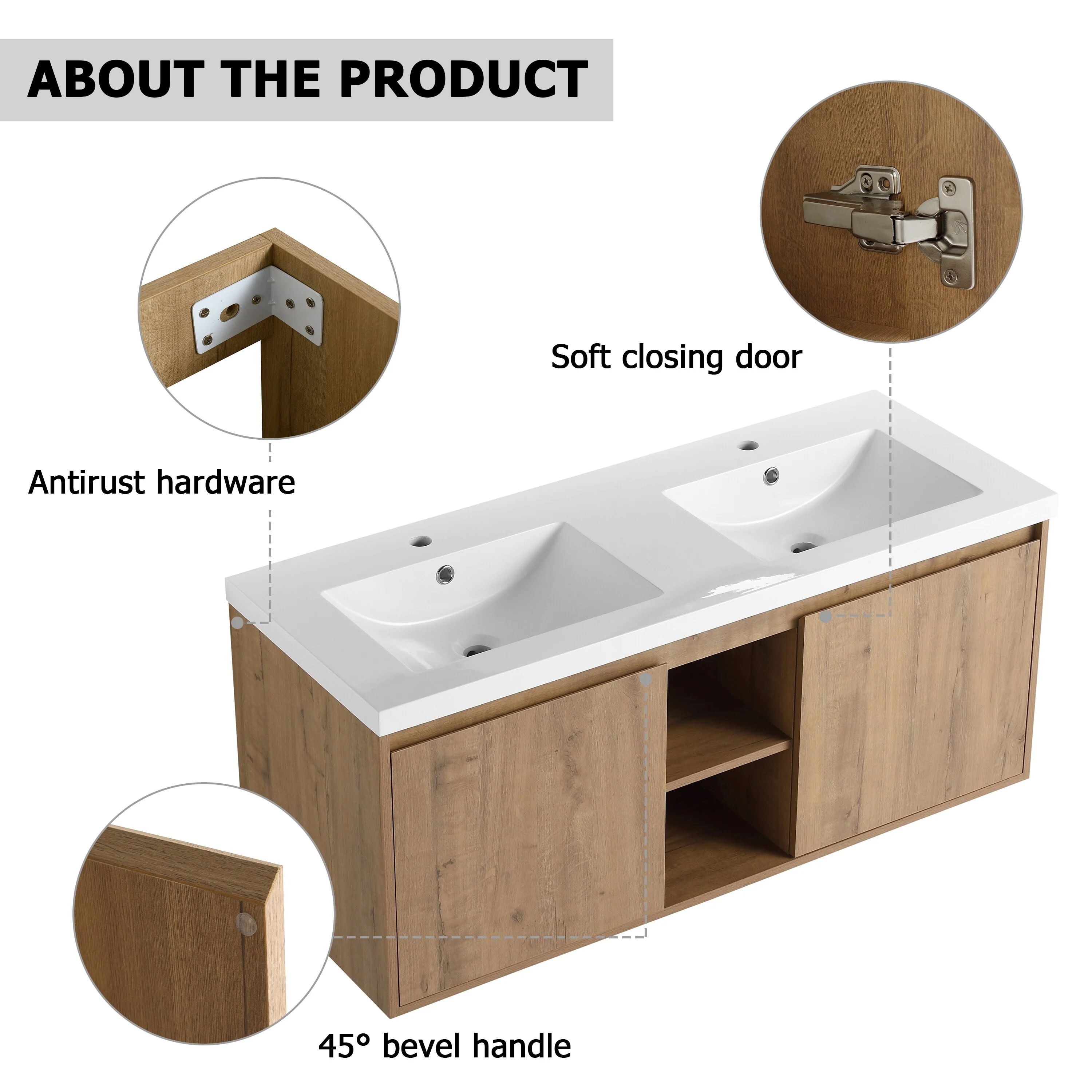 BNK Double Sink Bathroom Vanity in 48 Inch,Bathroom Cabinet with Soft Close Doors&Shelves
