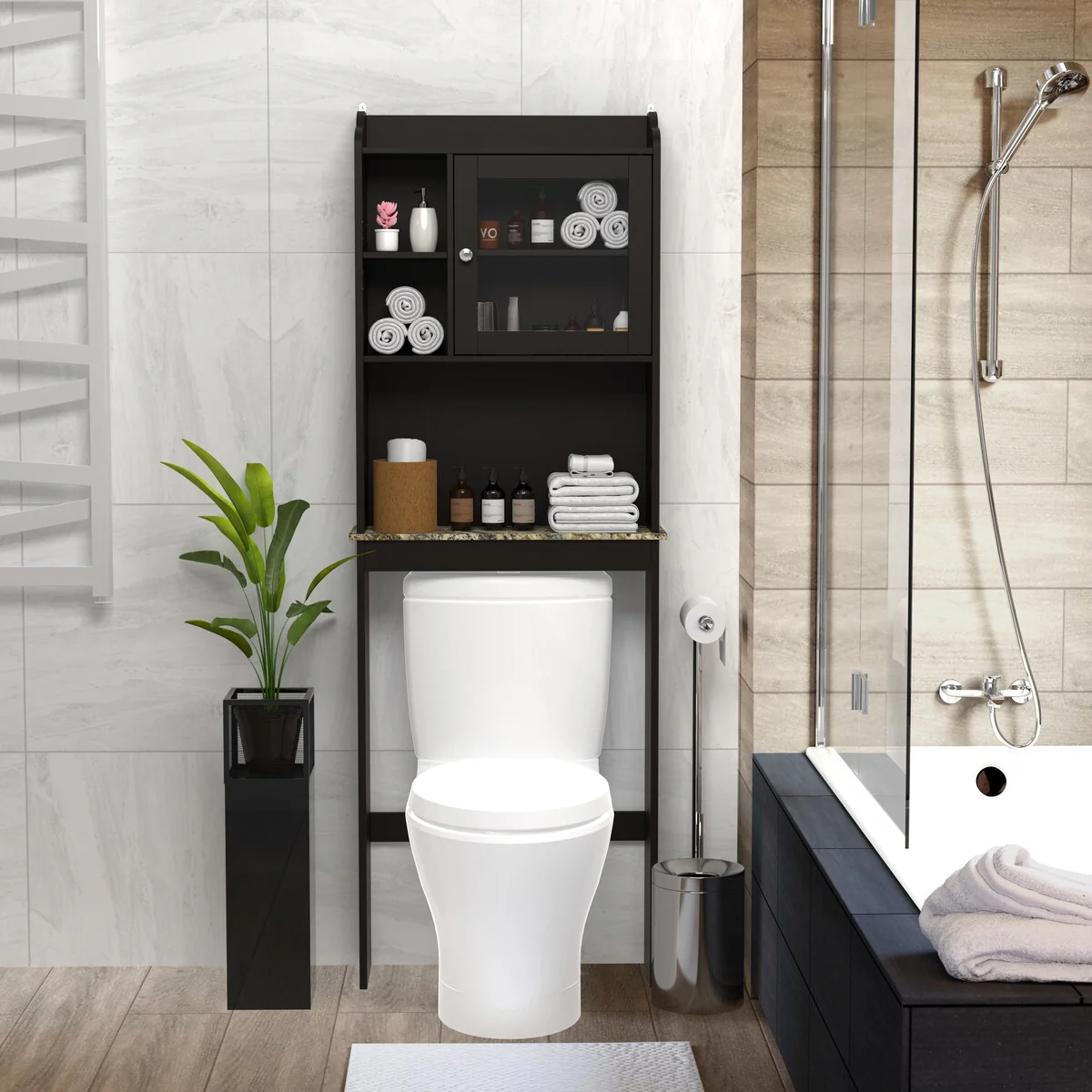Modern Over The Toilet Space Saver Organization Wood Storage Cabinet for Home, Bathroom - Espresso