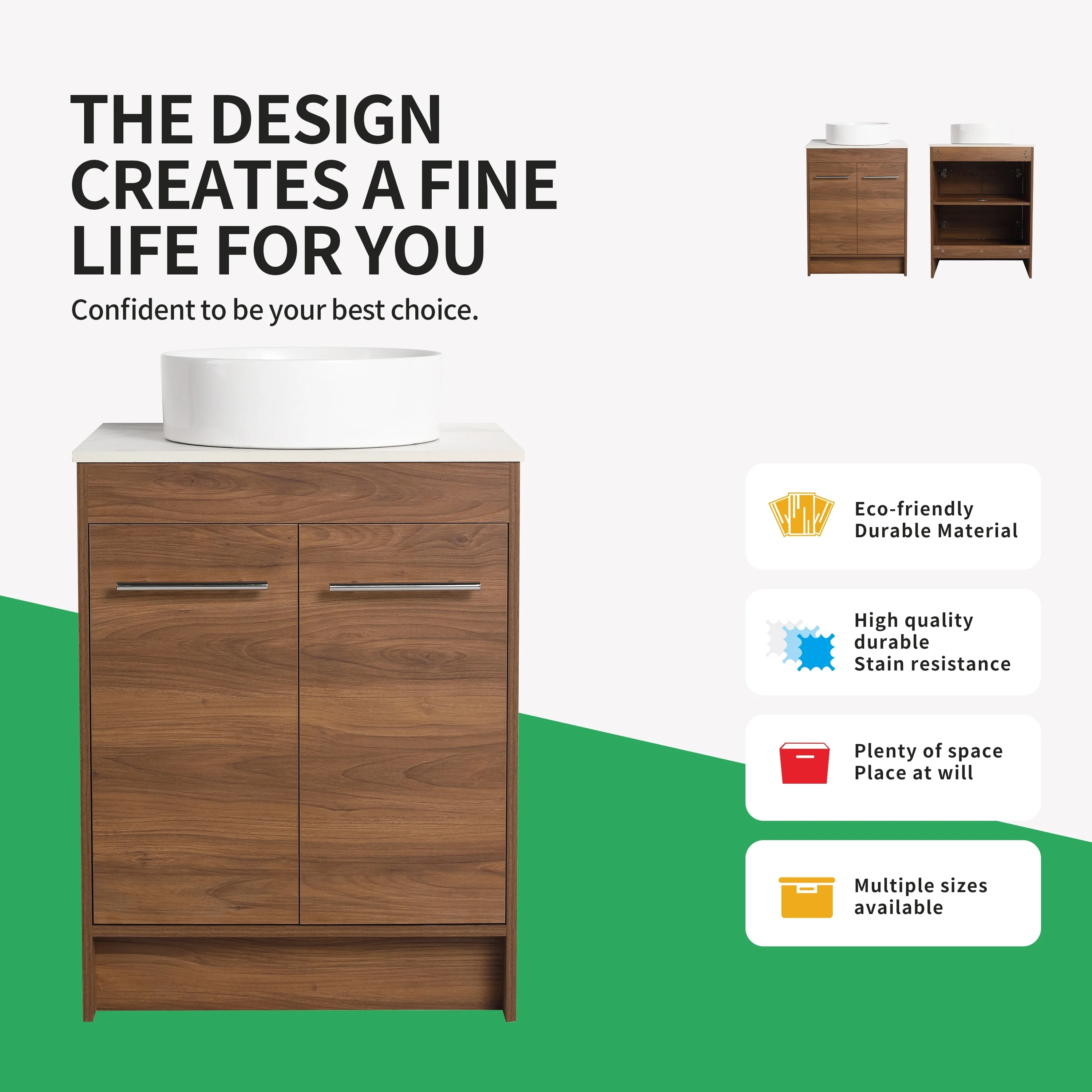 BNK 24/36/48/60 Inch Bathroom Vanity with Sink, Freestanding Bathroom Vanity with Soft Close Doors and Adjustable Shelf