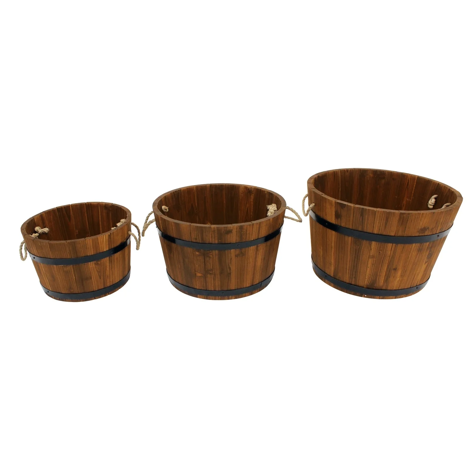 Leigh Country TX 93960 Half Barrel Bucket Wood 3Pc Planter Set