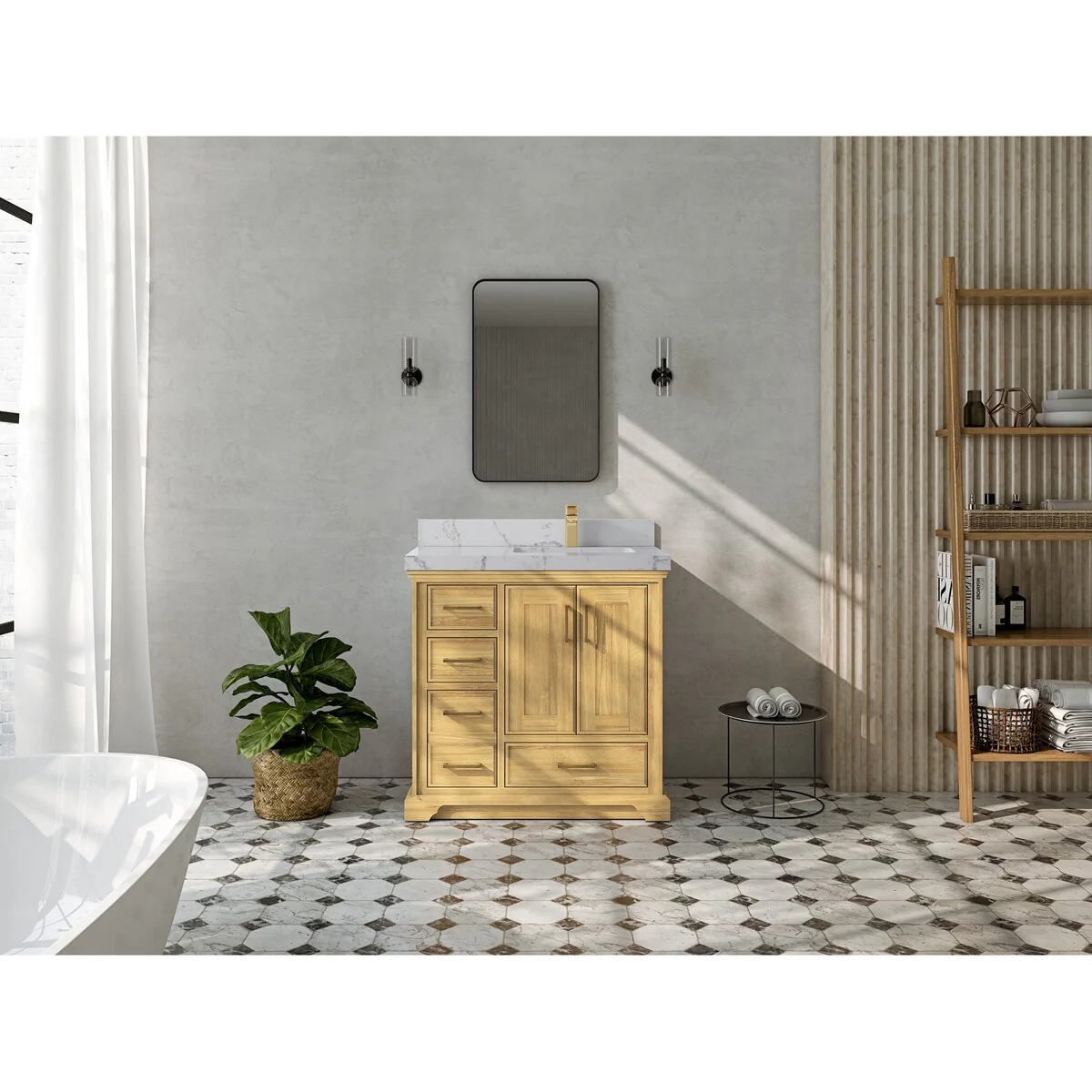 Willow Collections 36 in. W x 22 in. D Charlotte Teak Right Offset Sink Bathroom Solid Teak Vanity with Countertop