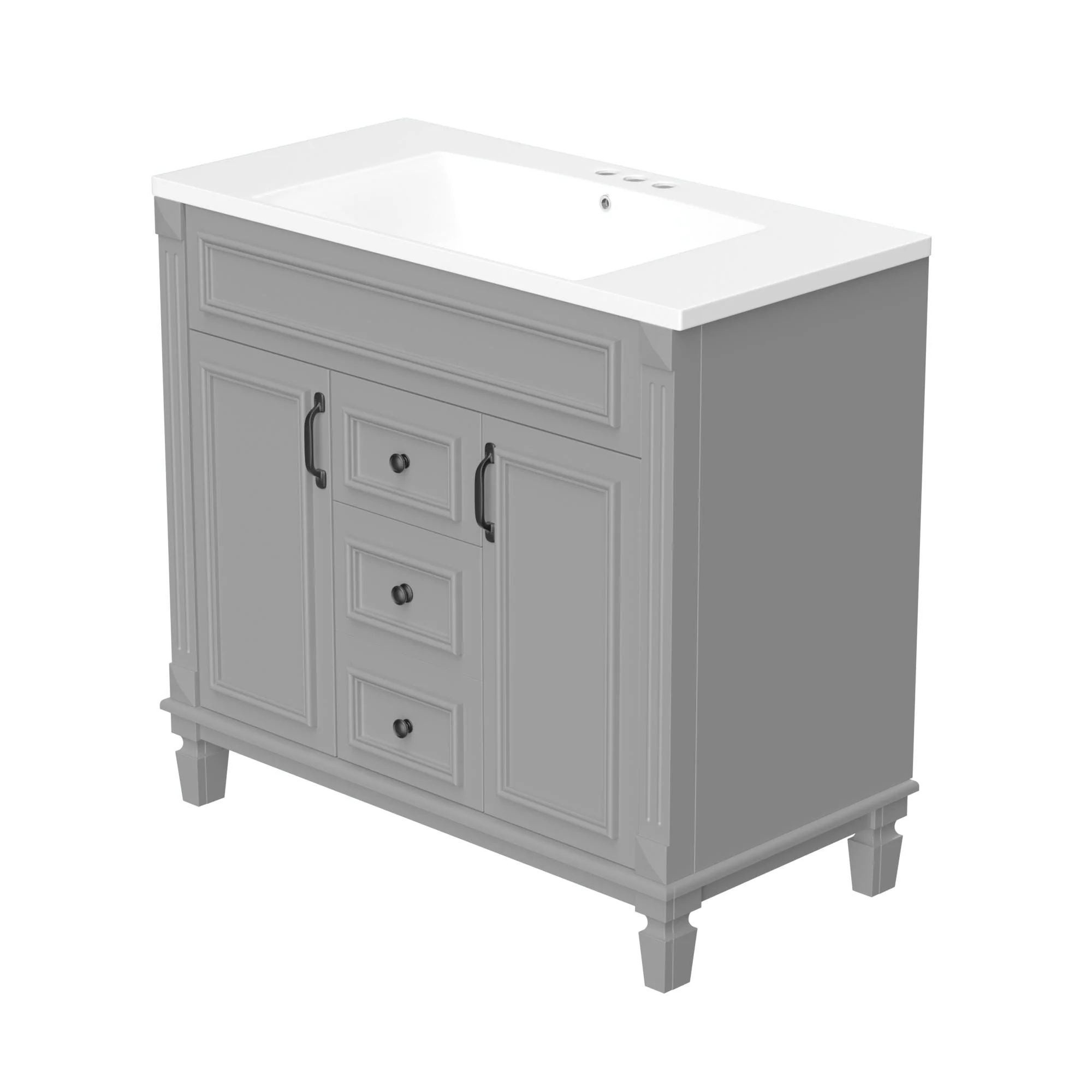36'' Modern Bathroom Vanity with Top Sink, Soft-Closing Doors, and Drawers