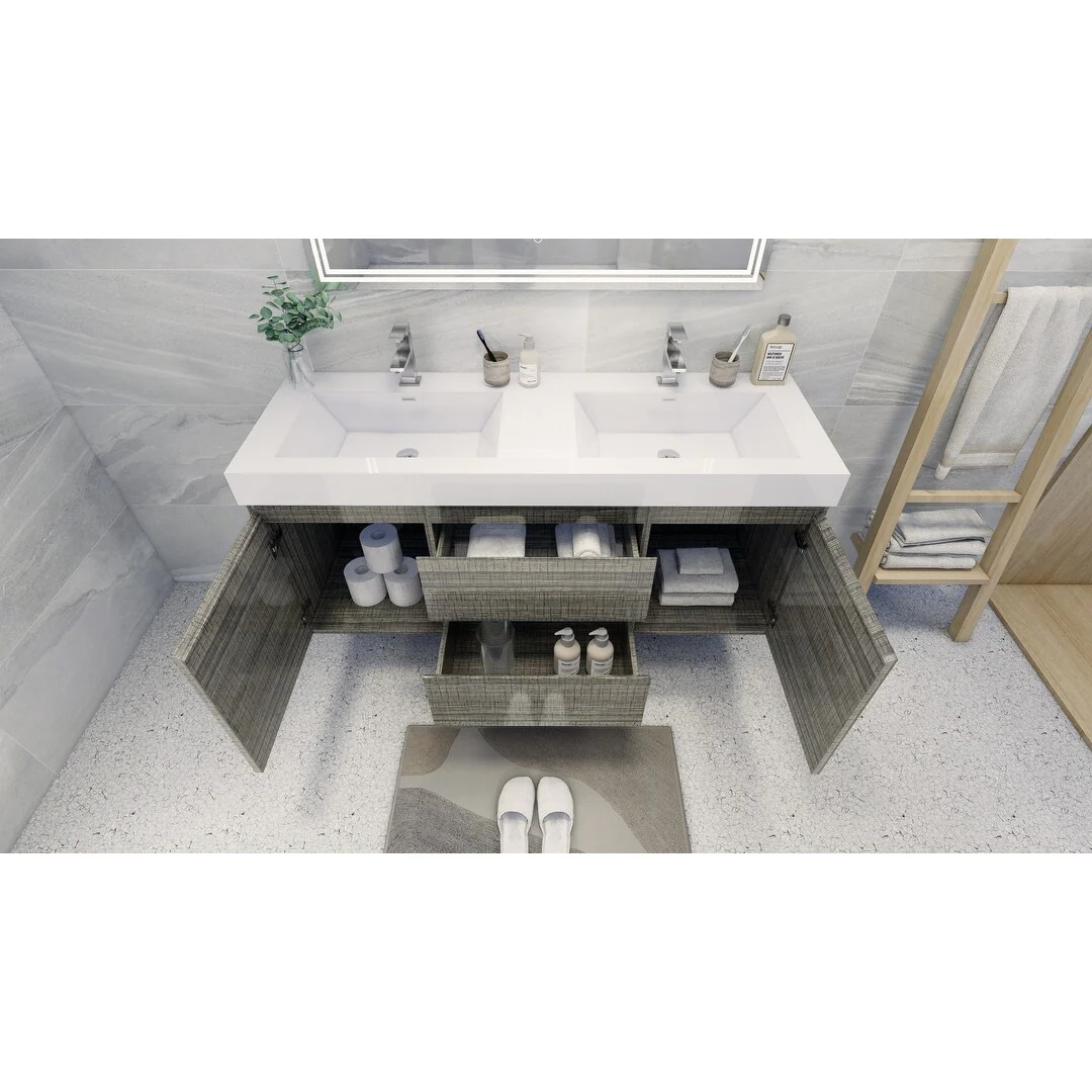 Baillie 60'' Wall-Mounted Vanity with Double Reinforced Acrylic Sink