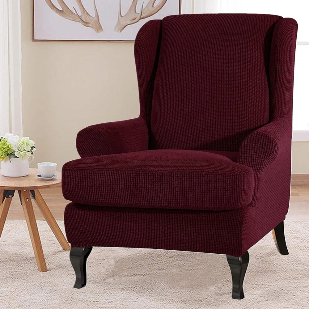 Enova Home Super Stretch Jacquard Spandex Fabric Wingchair Slipcover with Cushion Cover - N/A