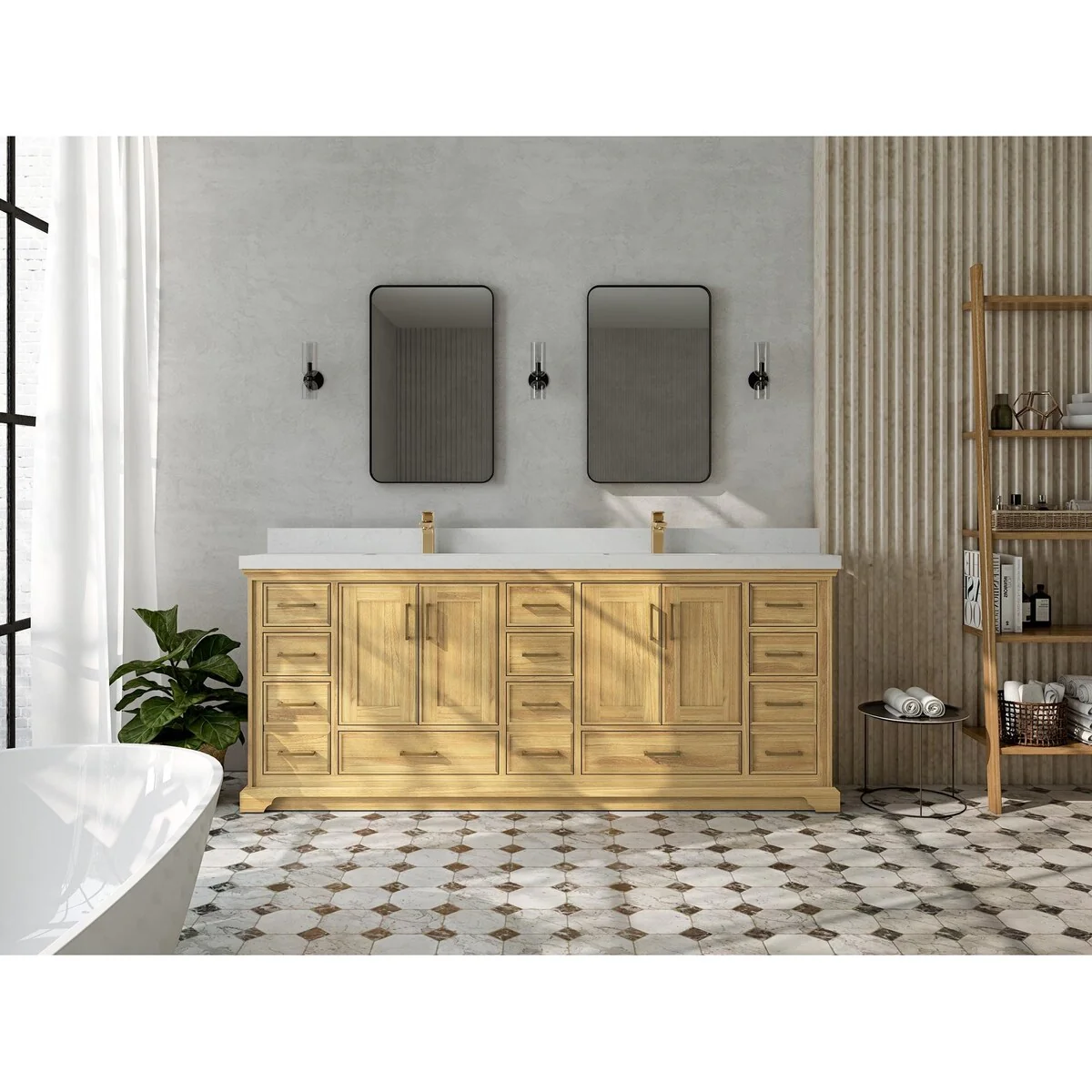 Willow Collections 84 in. W x 22 in. D Charlotte Teak Double Sink Bathroom Solid Teak Vanity with Countertop