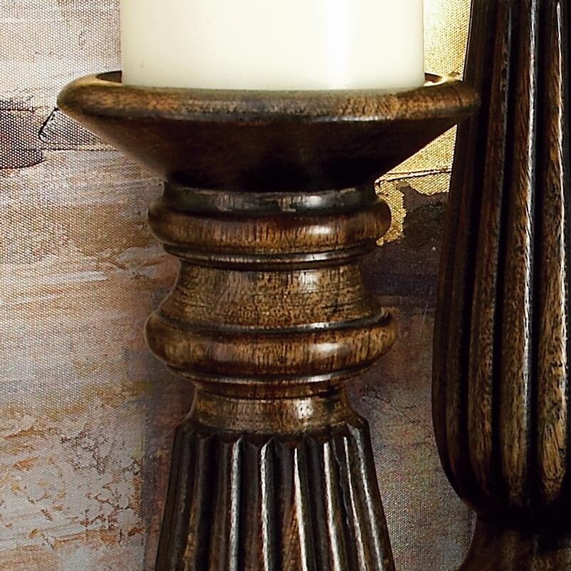 Traditional Mango Distressed Turned Pillar Wood Candle Holder (Set of 3) - Dark Brown, Beige, White