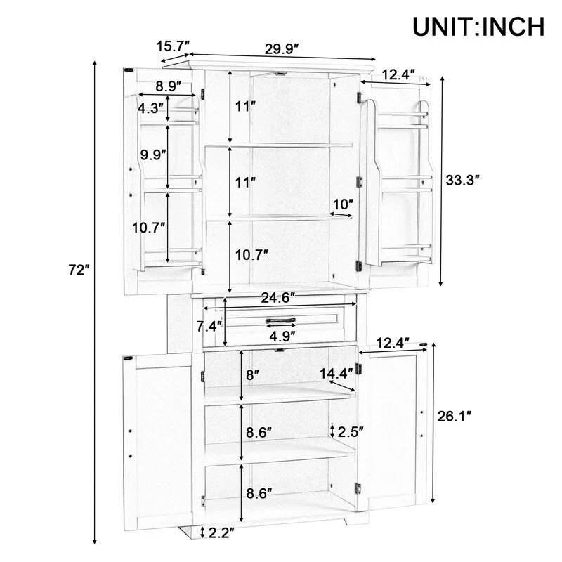 Bathroom Floor Cabinet, Freestanding Storage Cabinet with Doors and Drawer, Kitchen Cupboard with Adjustable Shelf