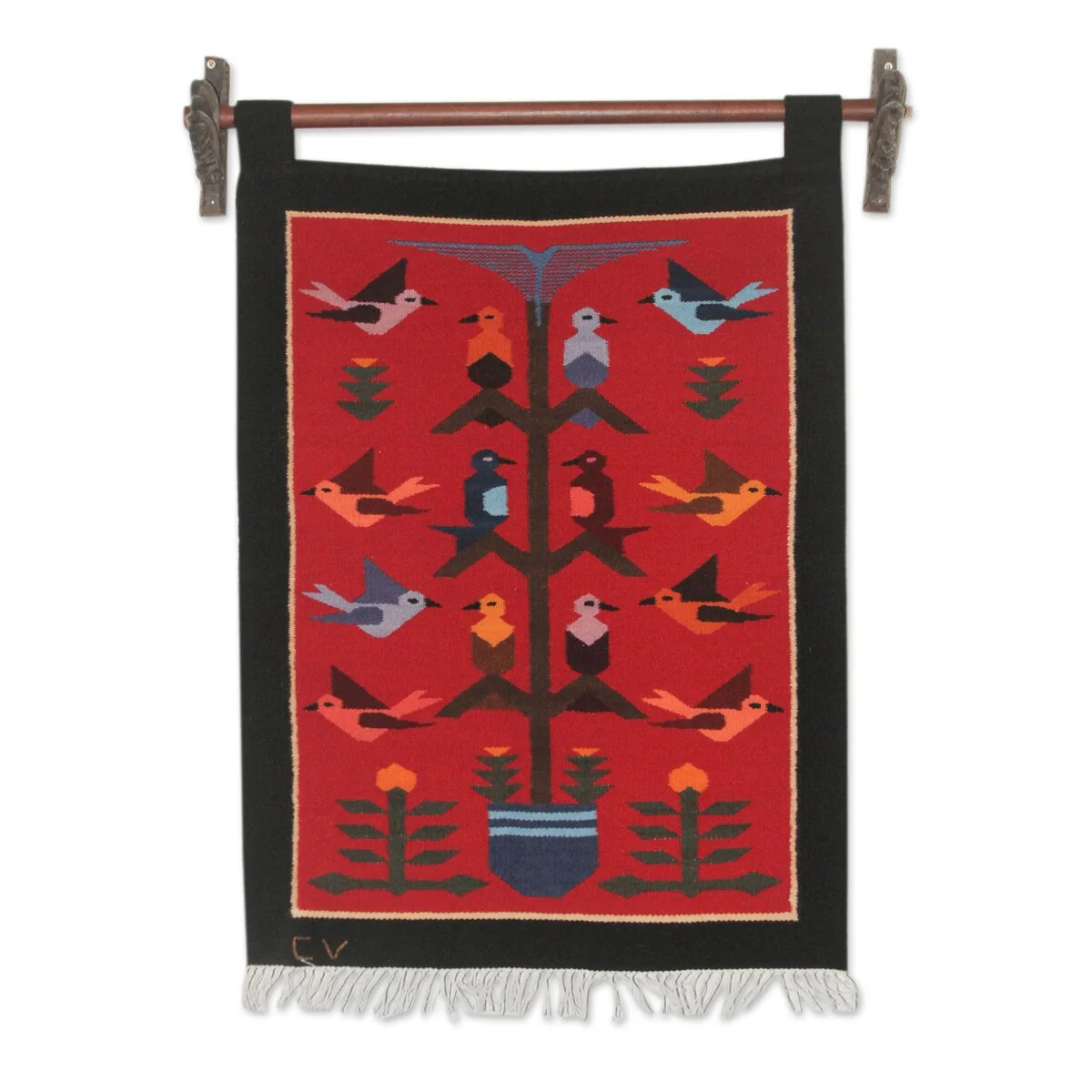 Novica Handmade Red Birds In Eden Wool Tapestry