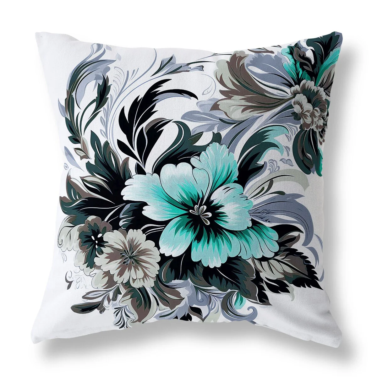 Black And Green Botanic Bliss Indoor/Outdoor Throw Pillow Zipper