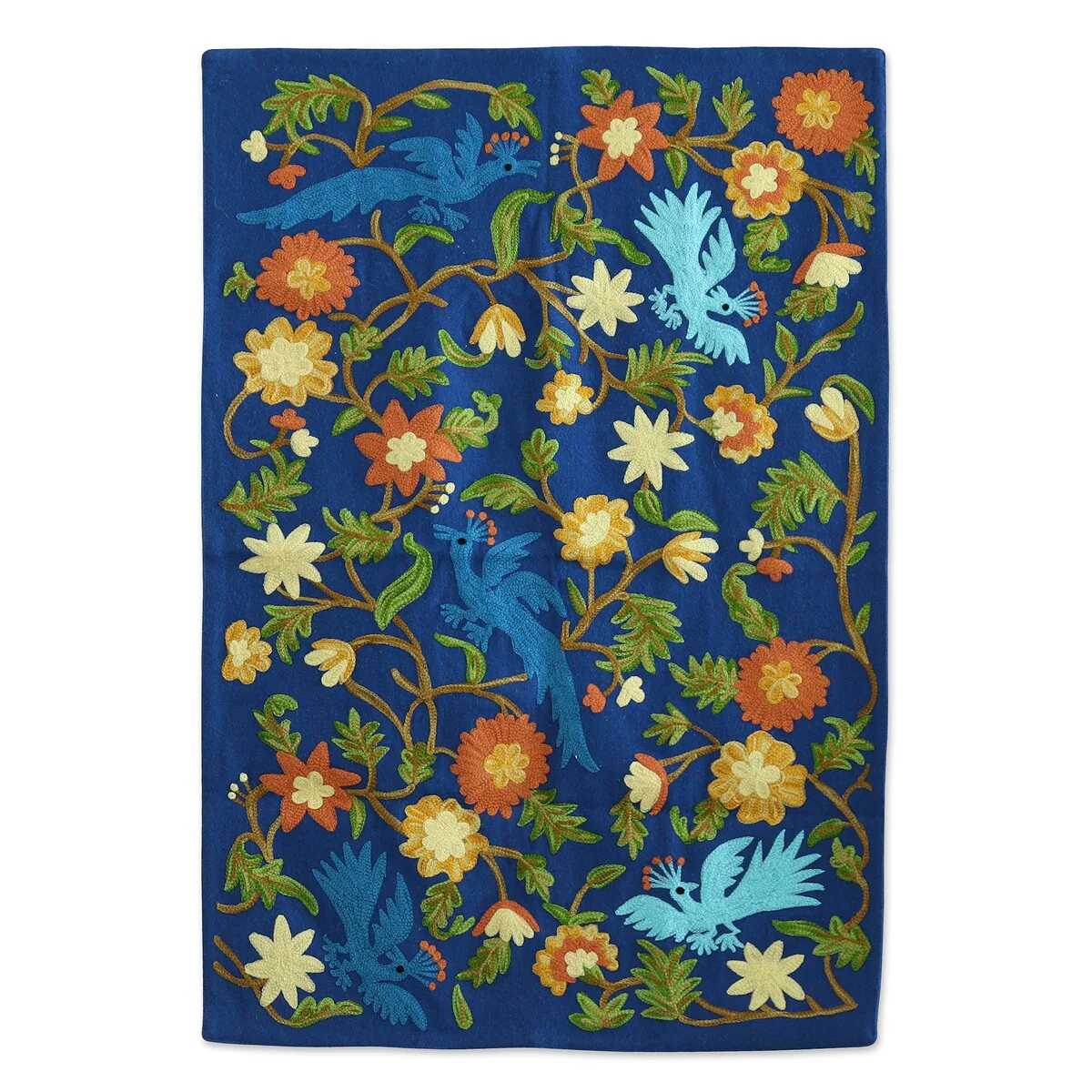 Novica Handmade Happy Peacocks Embroidered Wool Tapestry